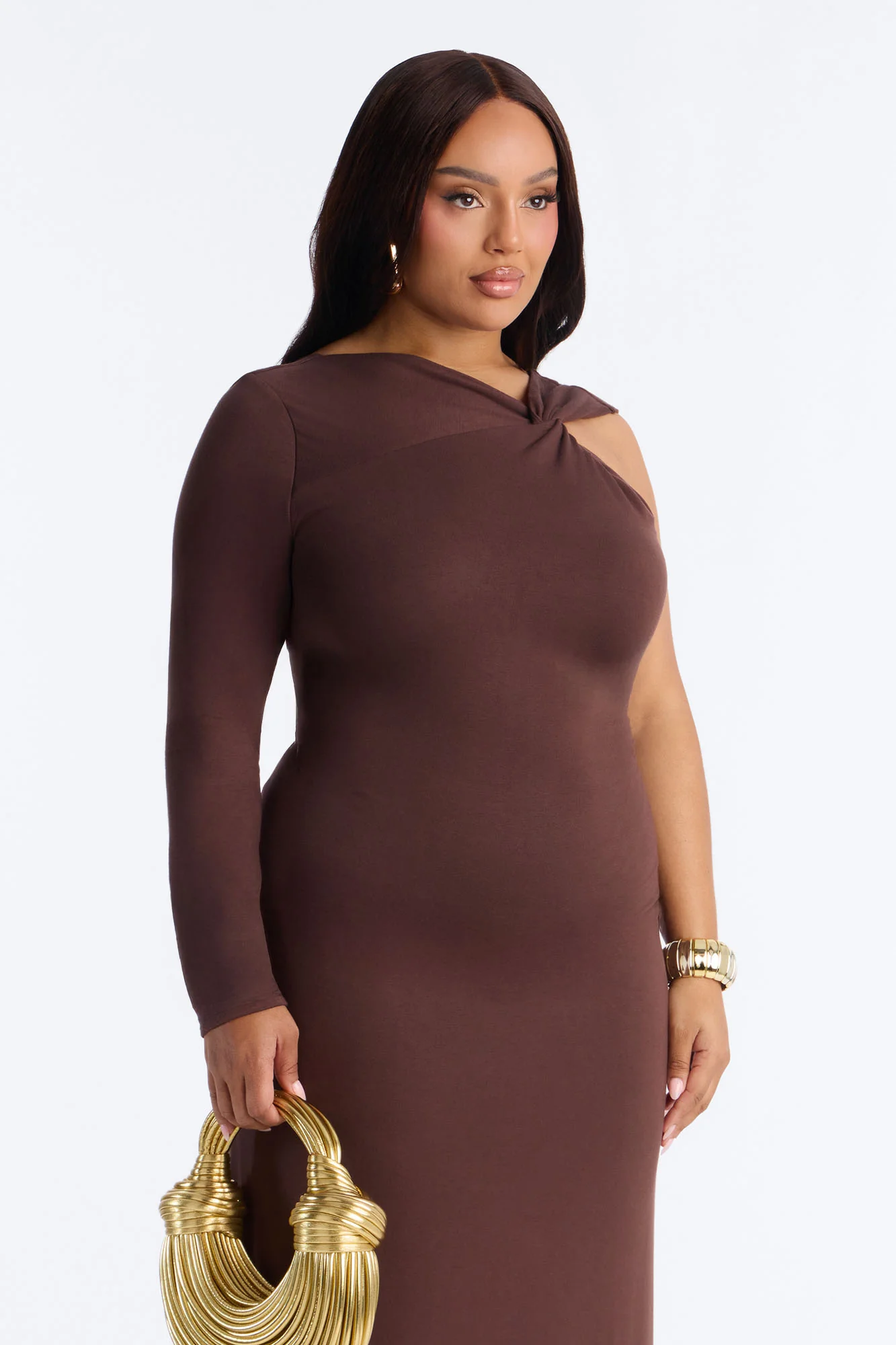 Clean Whisper One Shoulder Maxi Dress - Chocolate - Image 7
