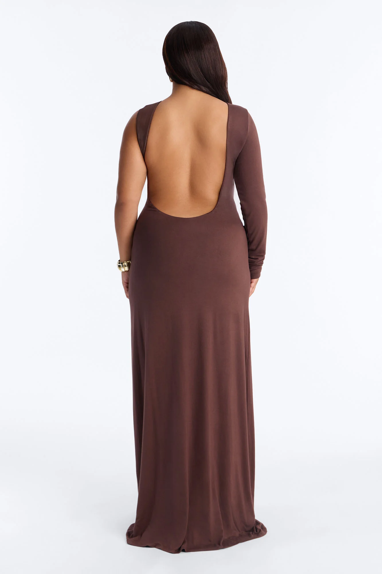 Clean Whisper One Shoulder Maxi Dress - Chocolate - Image 9