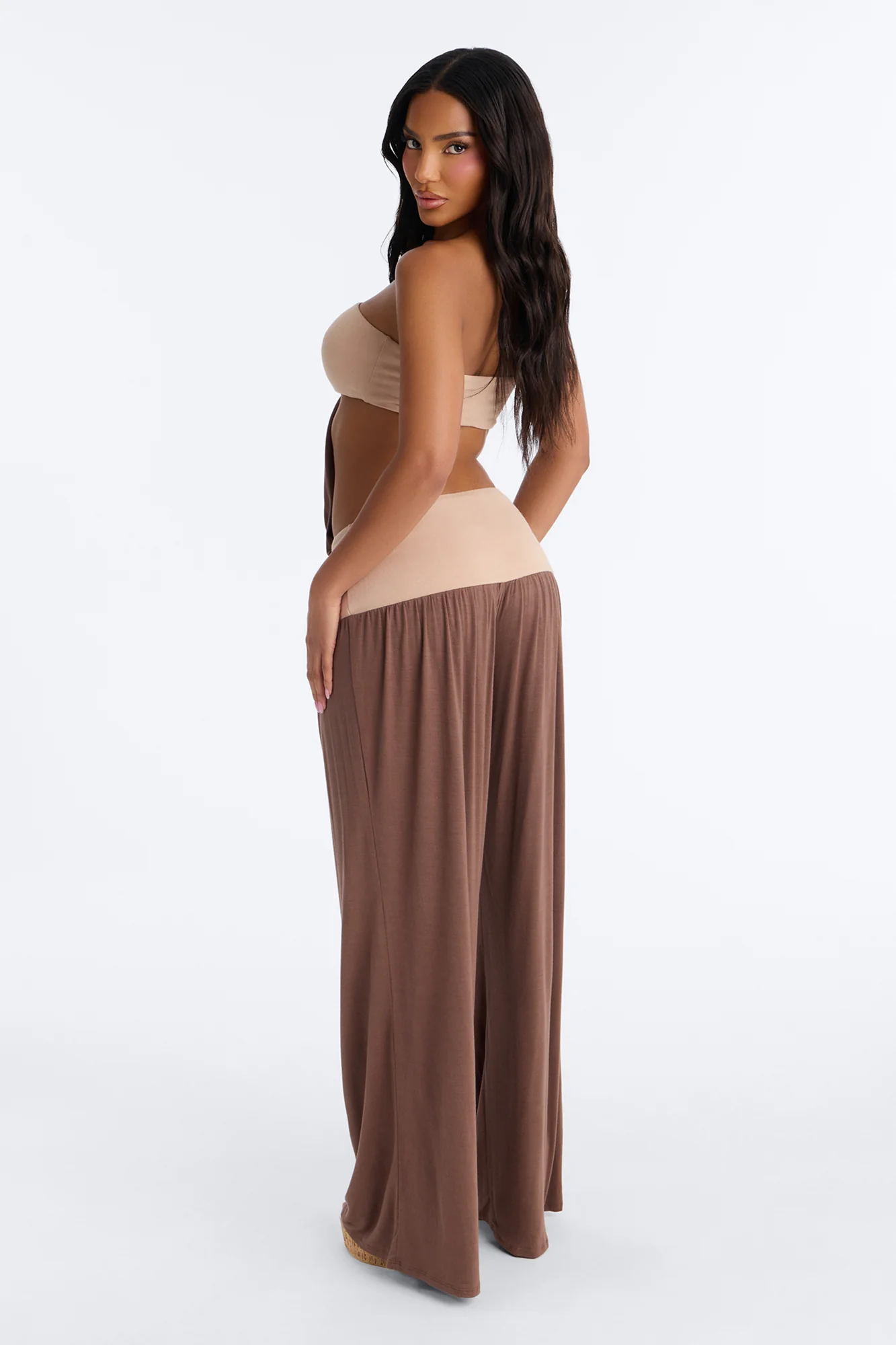 Cleo Contrast Trim Strapless Jumpsuit - Brown - Image 4