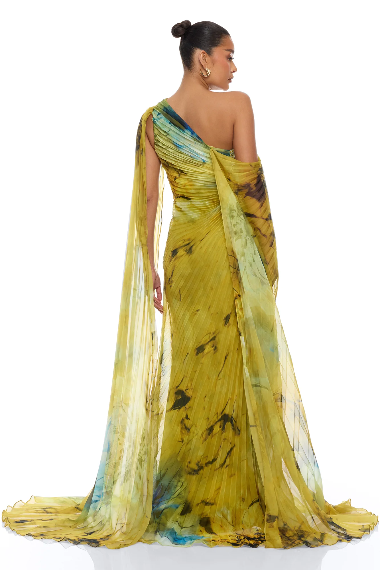 Cleo Draped Pleated Maxi Dress - Green/combo - Image 4