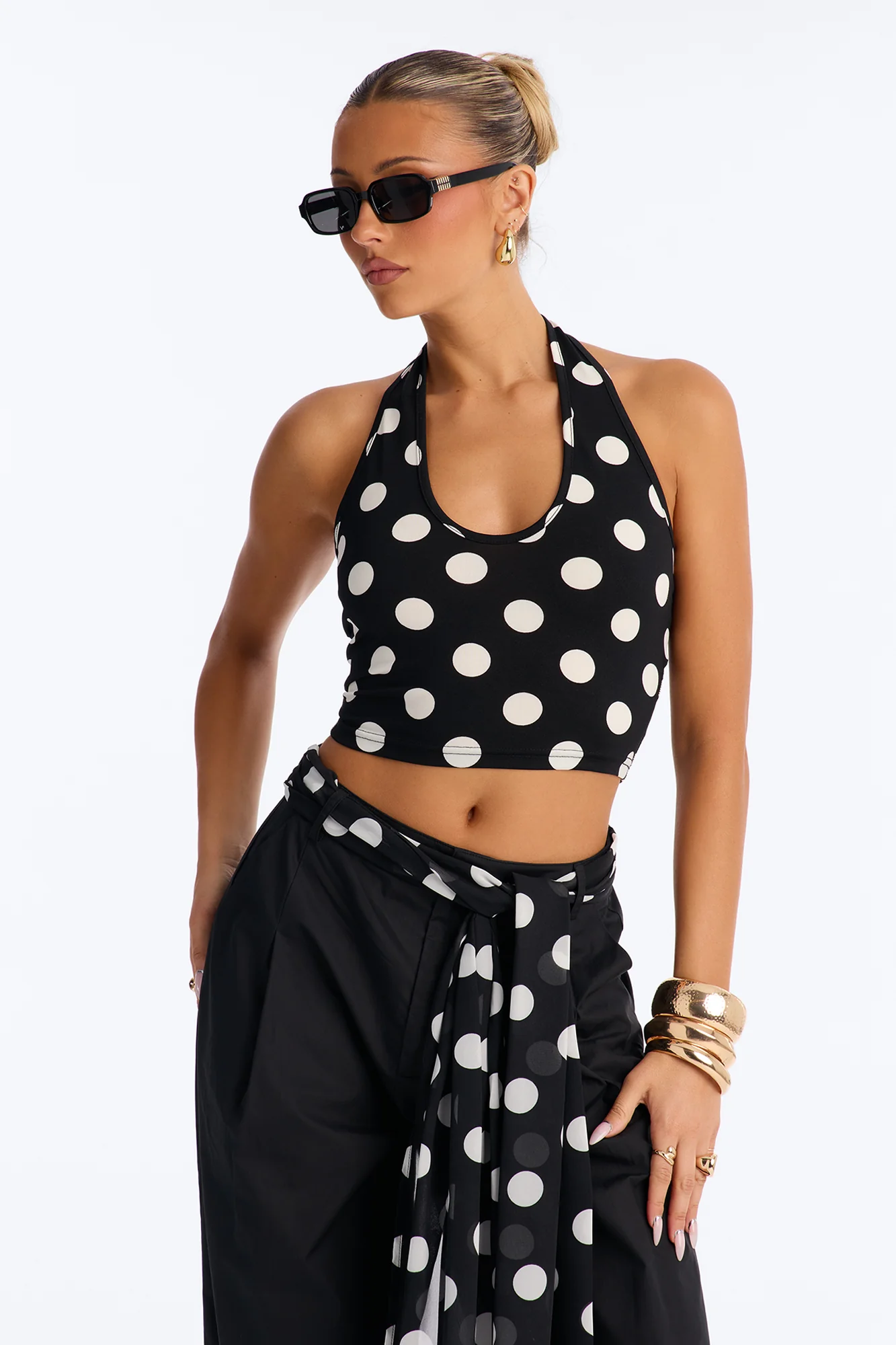 Cleo Polka Dot Belted Barrel Pant Set - Black/combo - Image 2