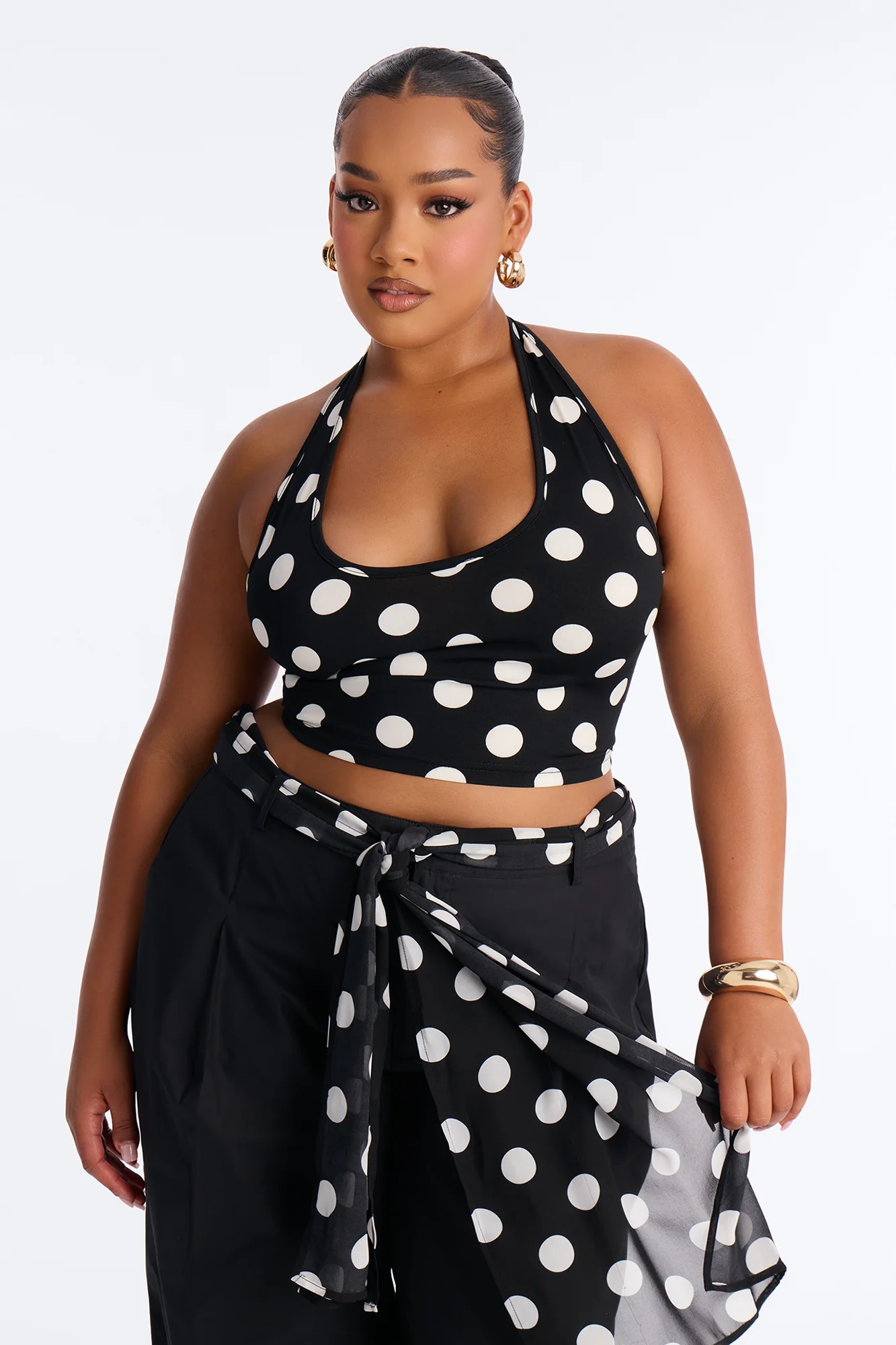 Cleo Polka Dot Belted Barrel Pant Set - Black/combo - Image 6