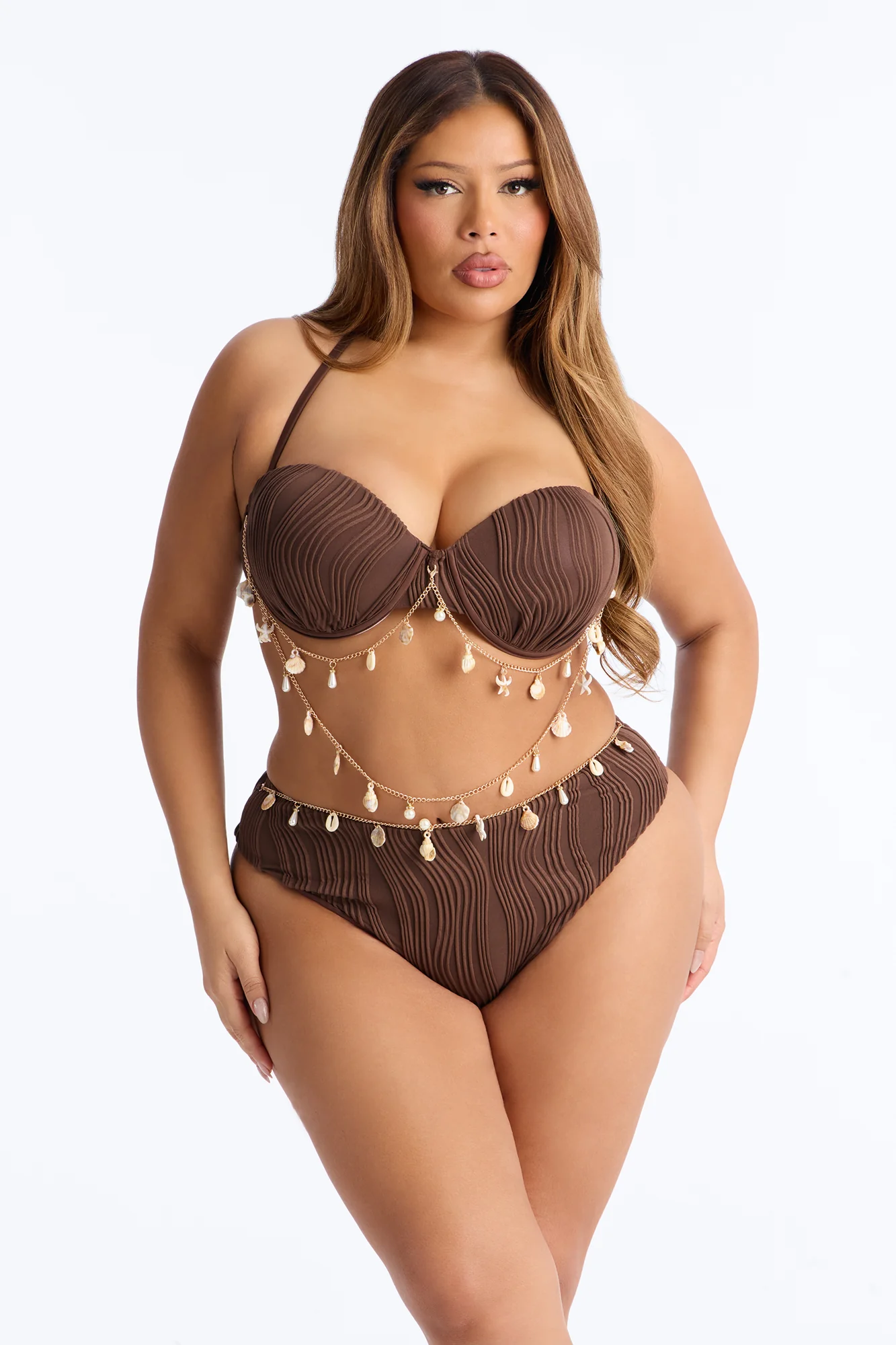 Cleora Seashell Chain 2 Piece Bikini Set - Chocolate - Image 6
