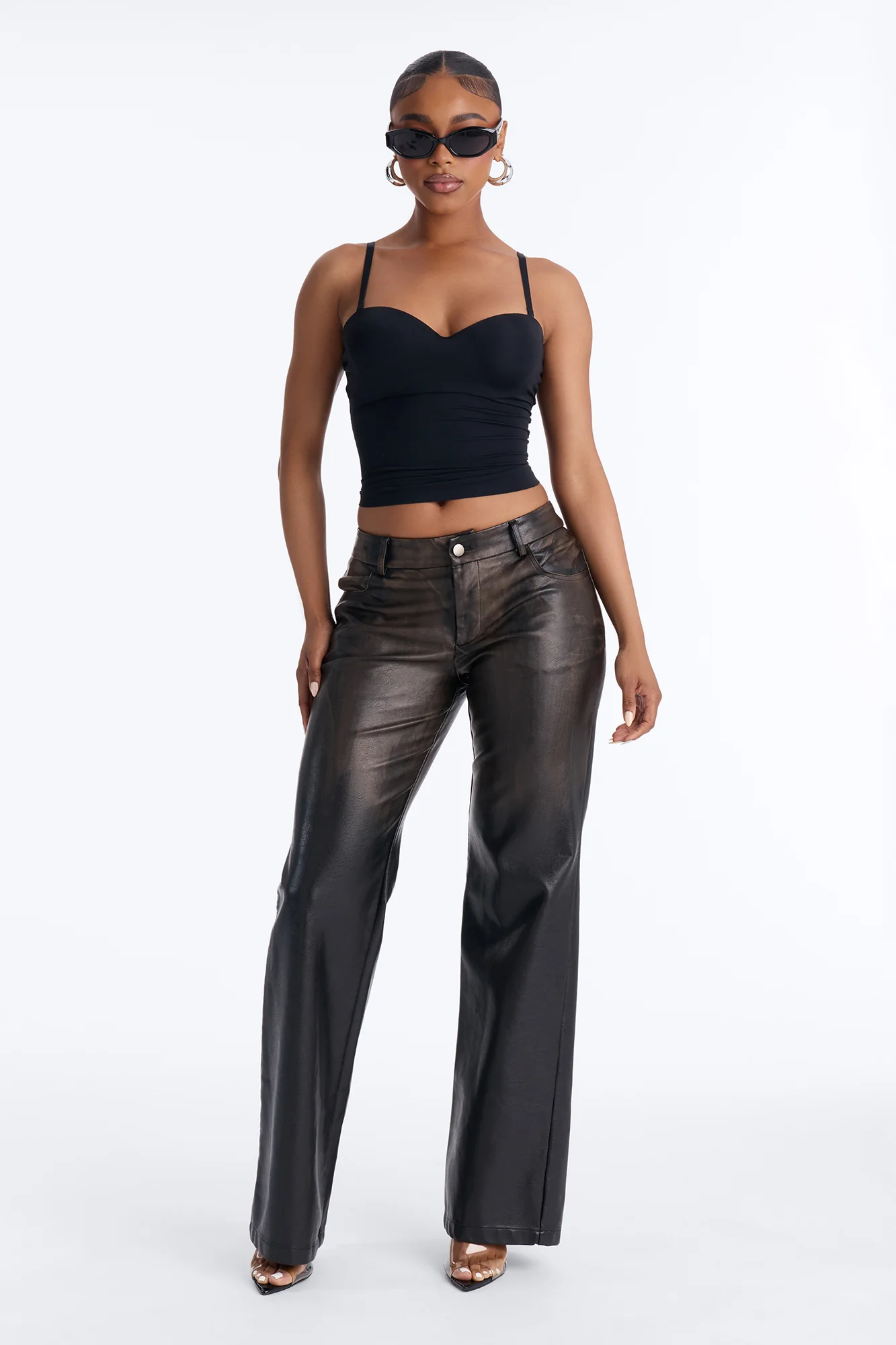 Clock it Faux Leather Straight Leg Pant - Brown