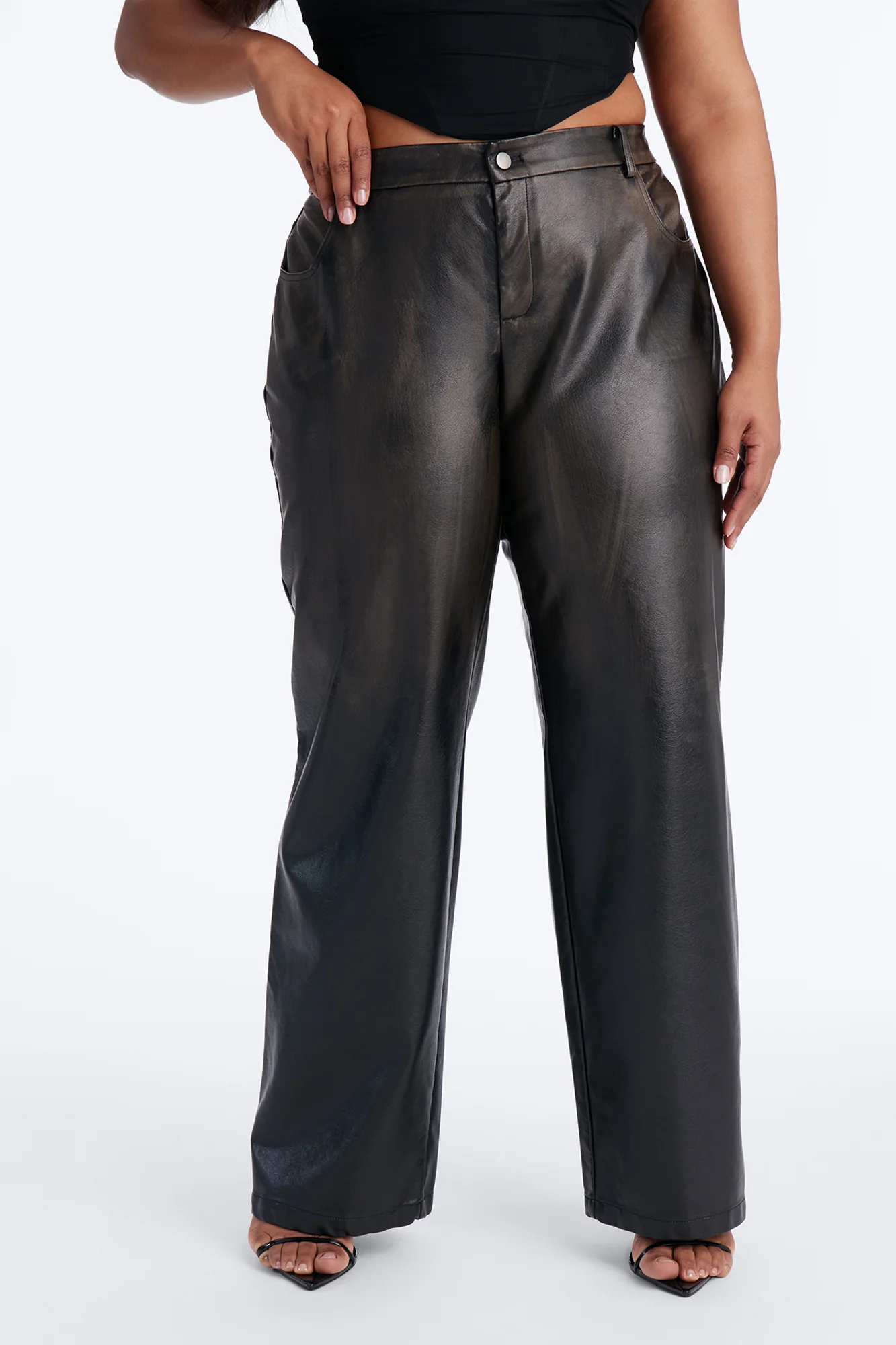 Clock it Faux Leather Straight Leg Pant - Brown - Image 6