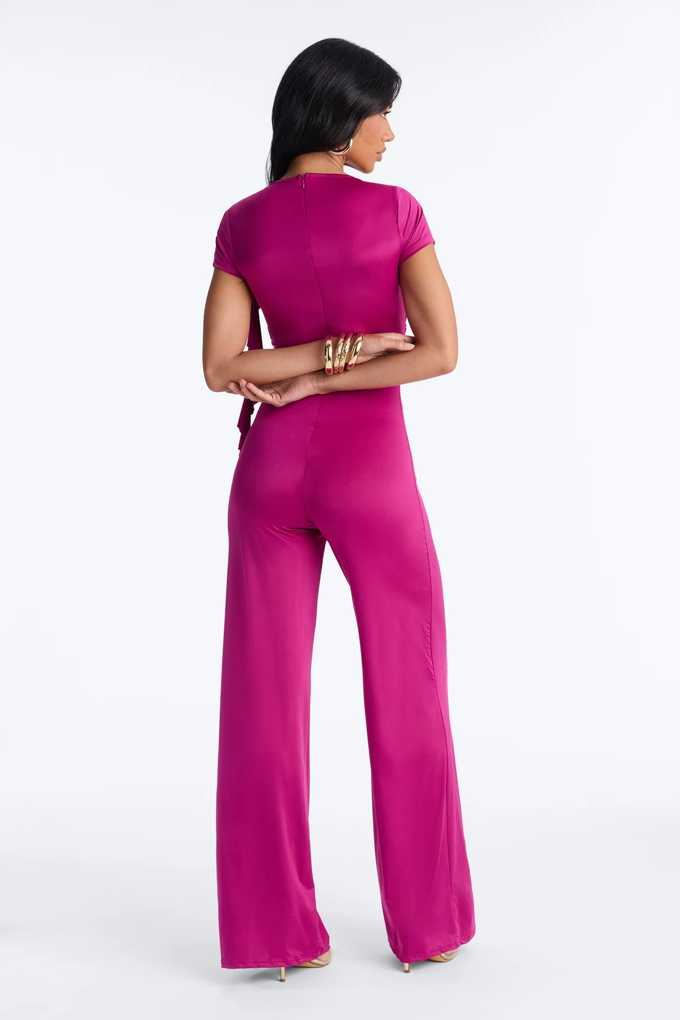 Close To Me Short Sleeve Jumpsuit - Magenta - Image 4