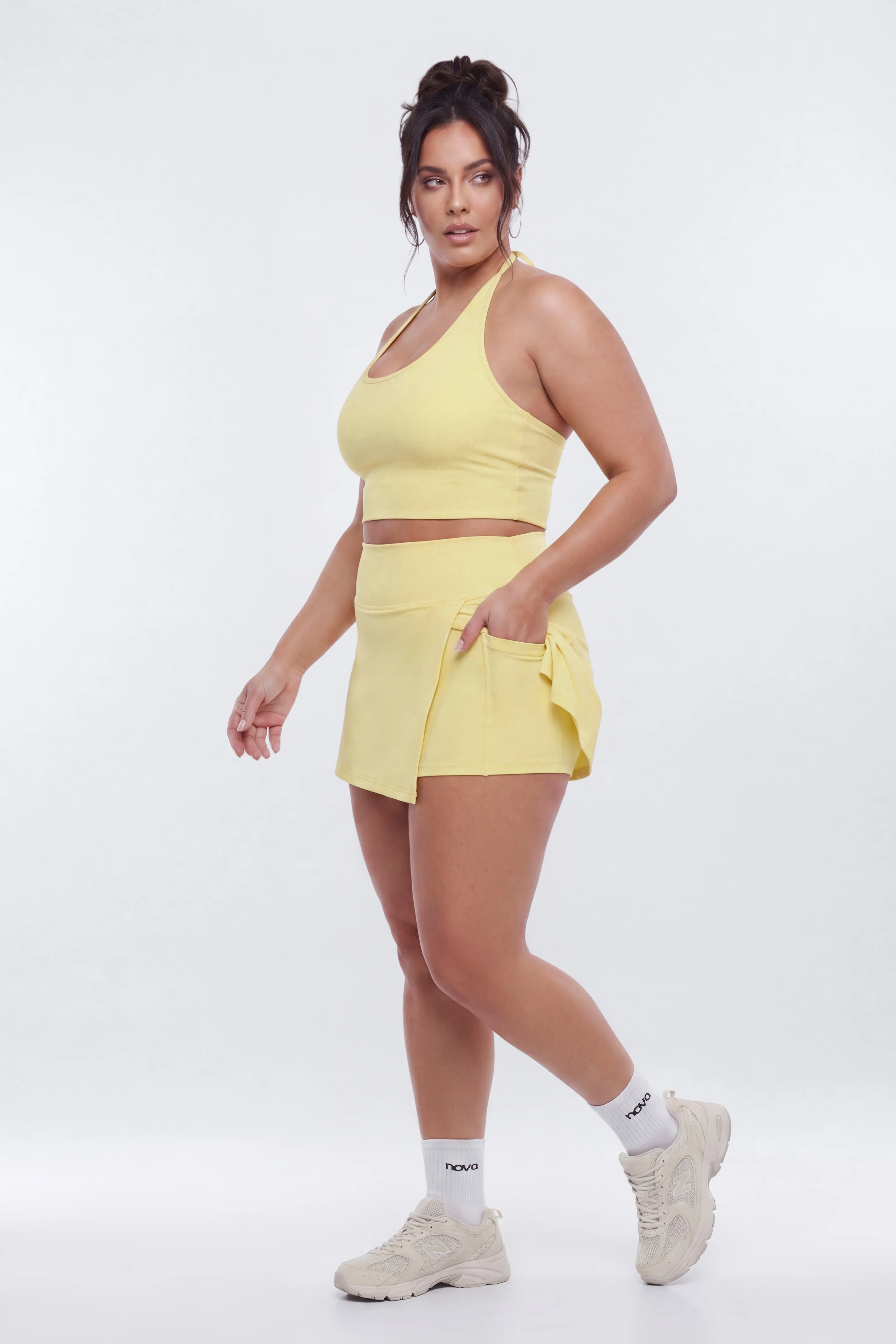 CloudForm™ Front Wrap Sports Mini Skort - Yellow - Image 9