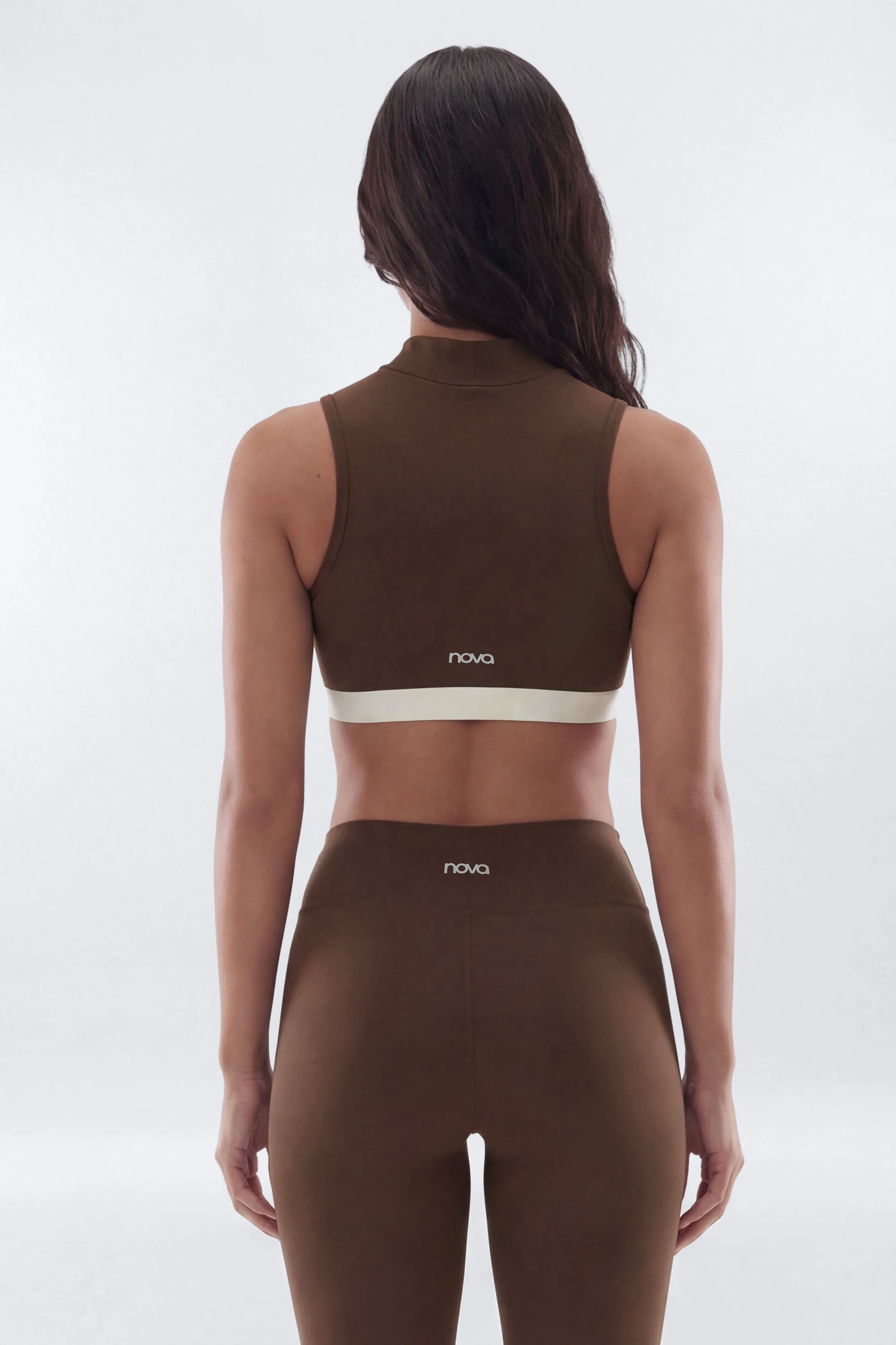 CloudForm™ High Neck Contrast Sports Top - Brown Combo - Image 3