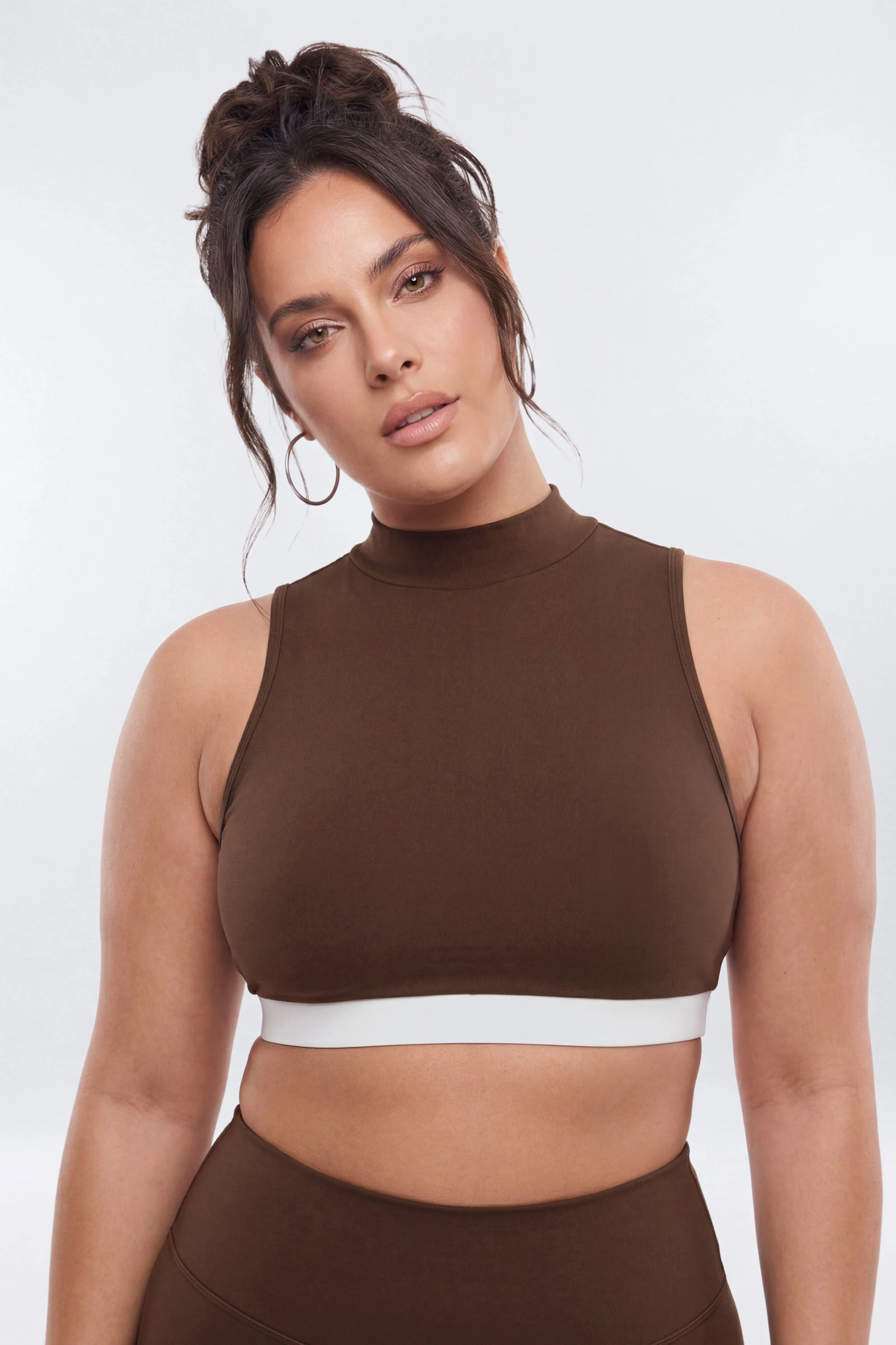 CloudForm™ High Neck Contrast Sports Top - Brown Combo - Image 5