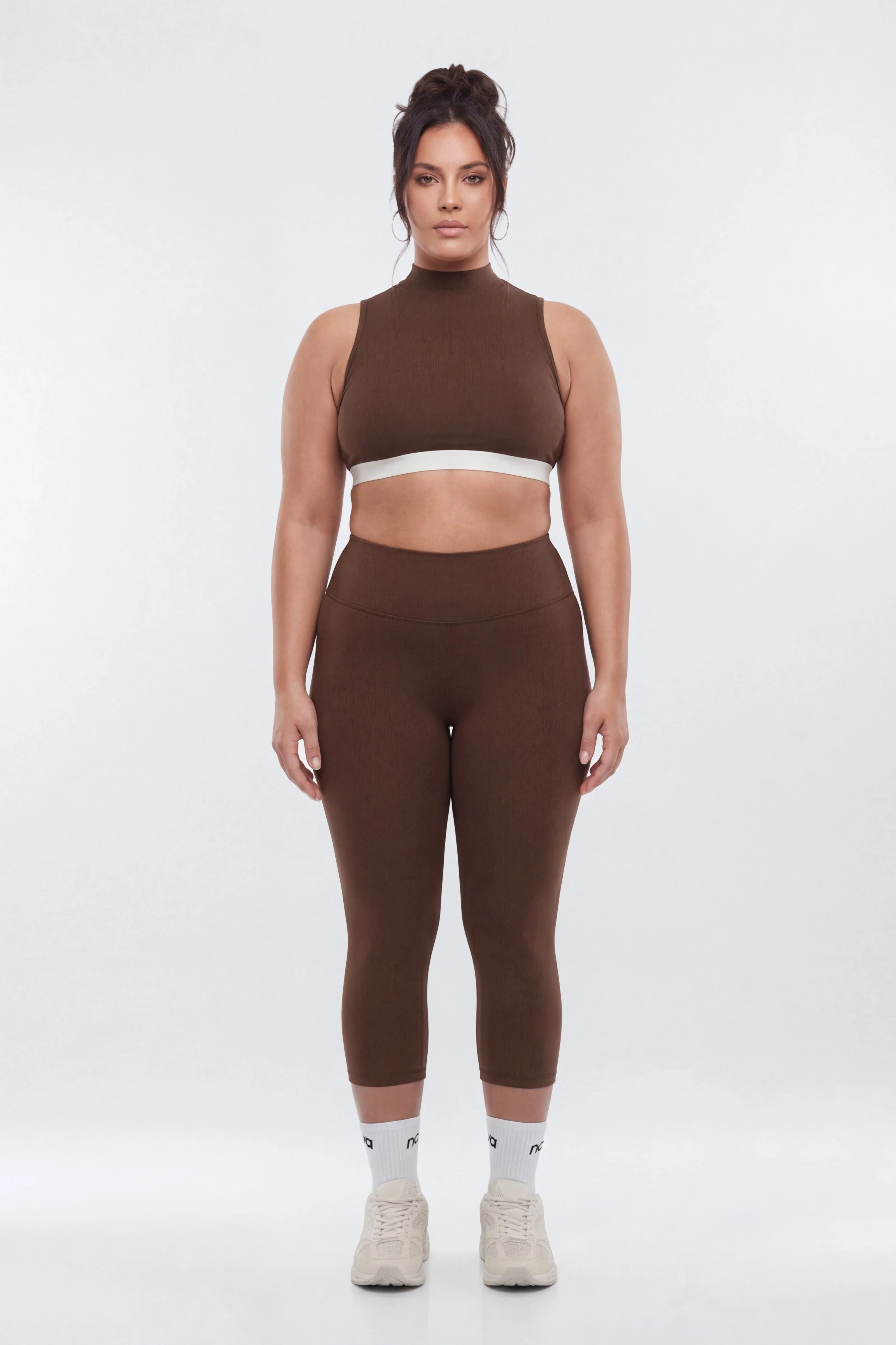 CloudForm™ High Neck Contrast Sports Top - Brown Combo - Image 6