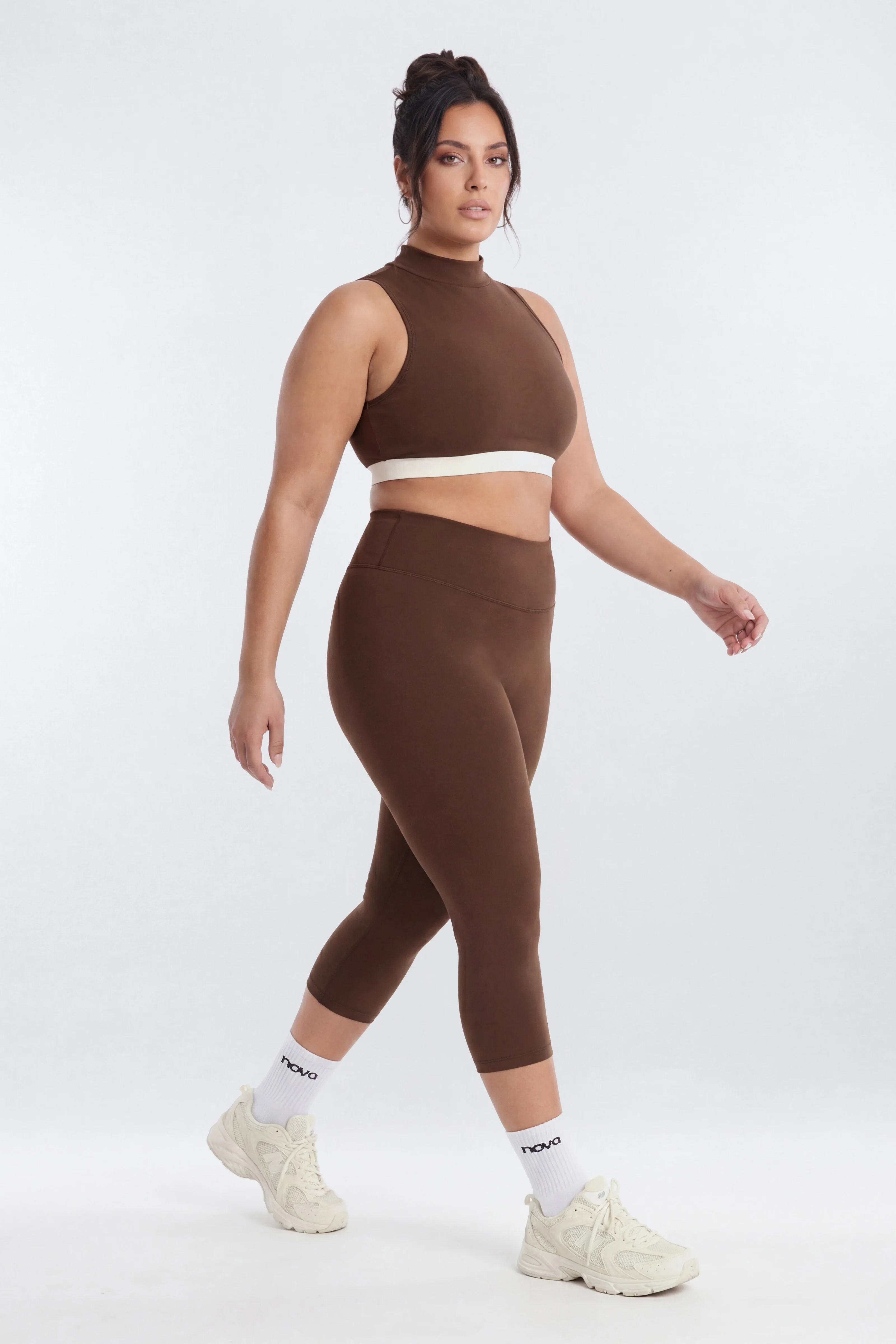 CloudForm™ High Neck Contrast Sports Top - Brown Combo - Image 7