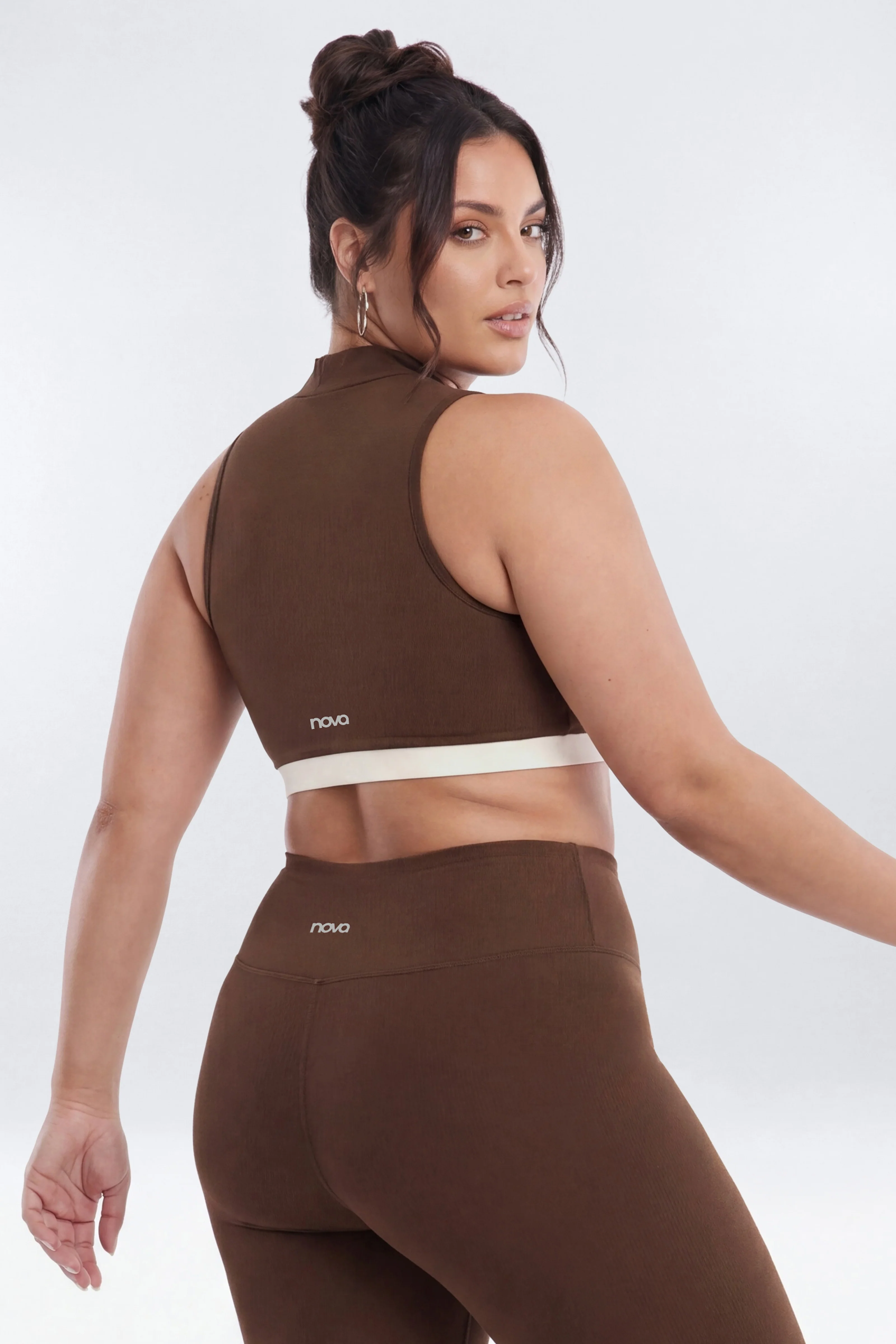 CloudForm™ High Neck Contrast Sports Top - Brown Combo - Image 8