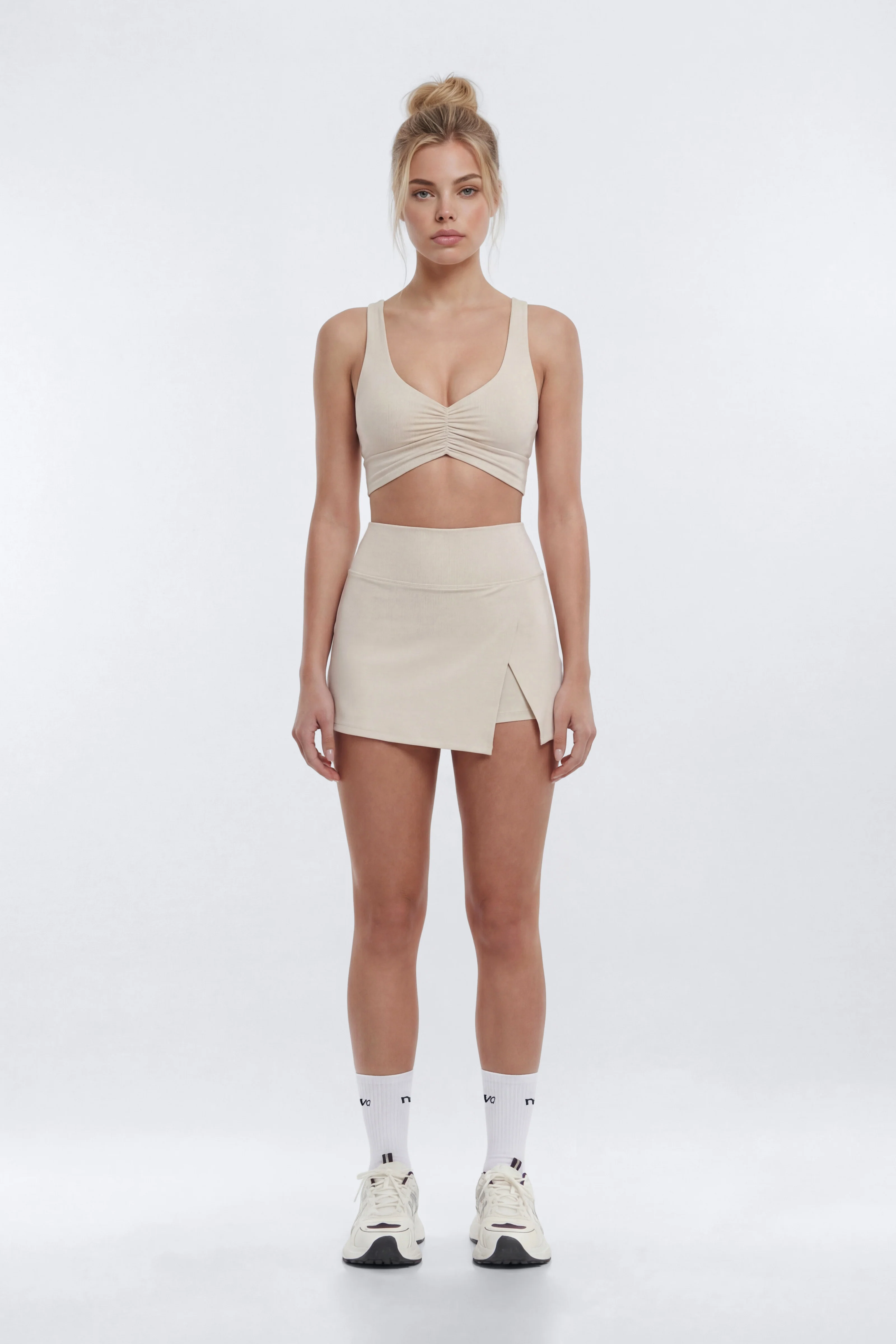 CloudForm™ Ruched Sports Bra - Beige - Image 2