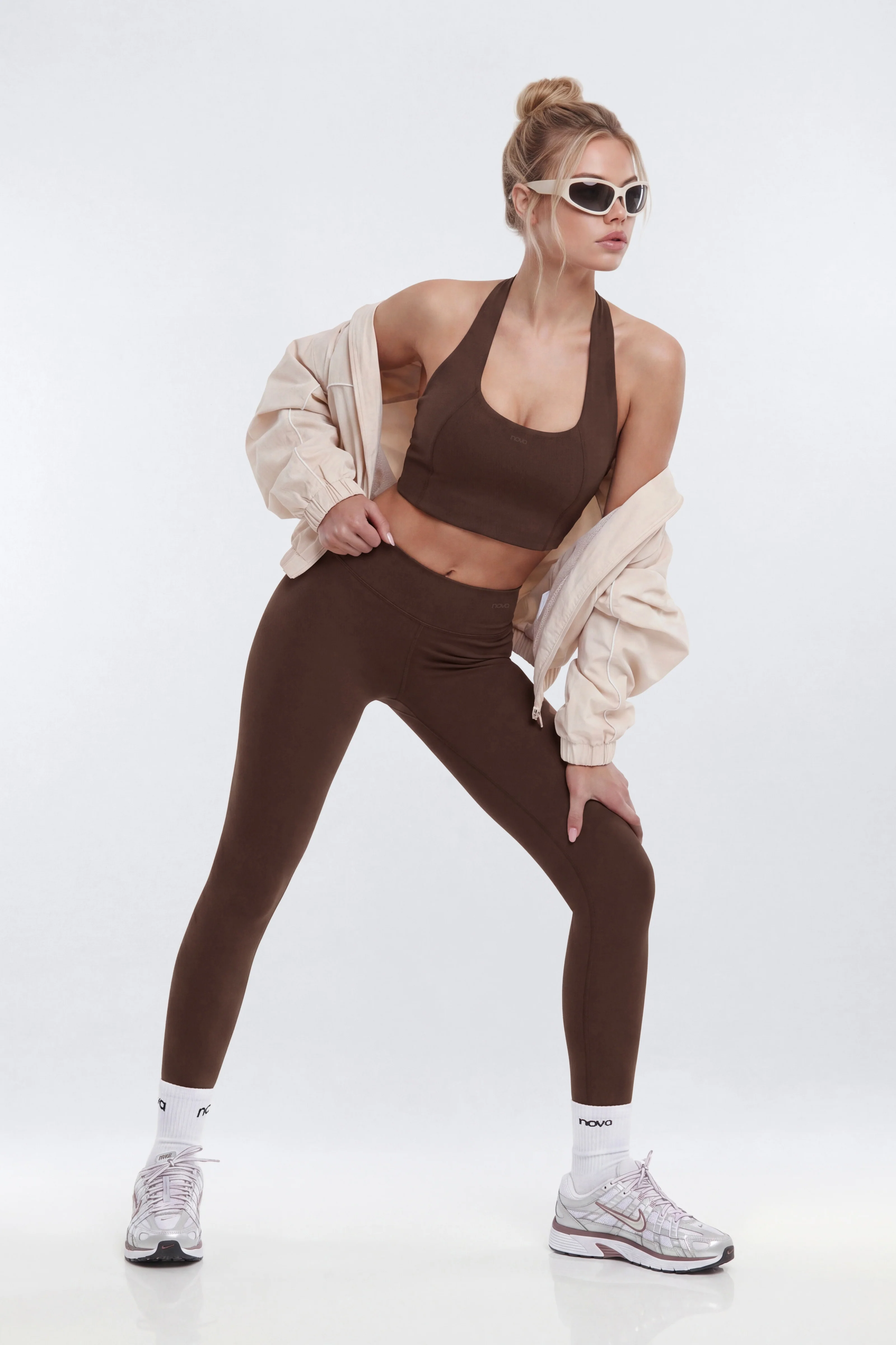 CloudForm™ Scoop Neck Active Halter Top - Brown