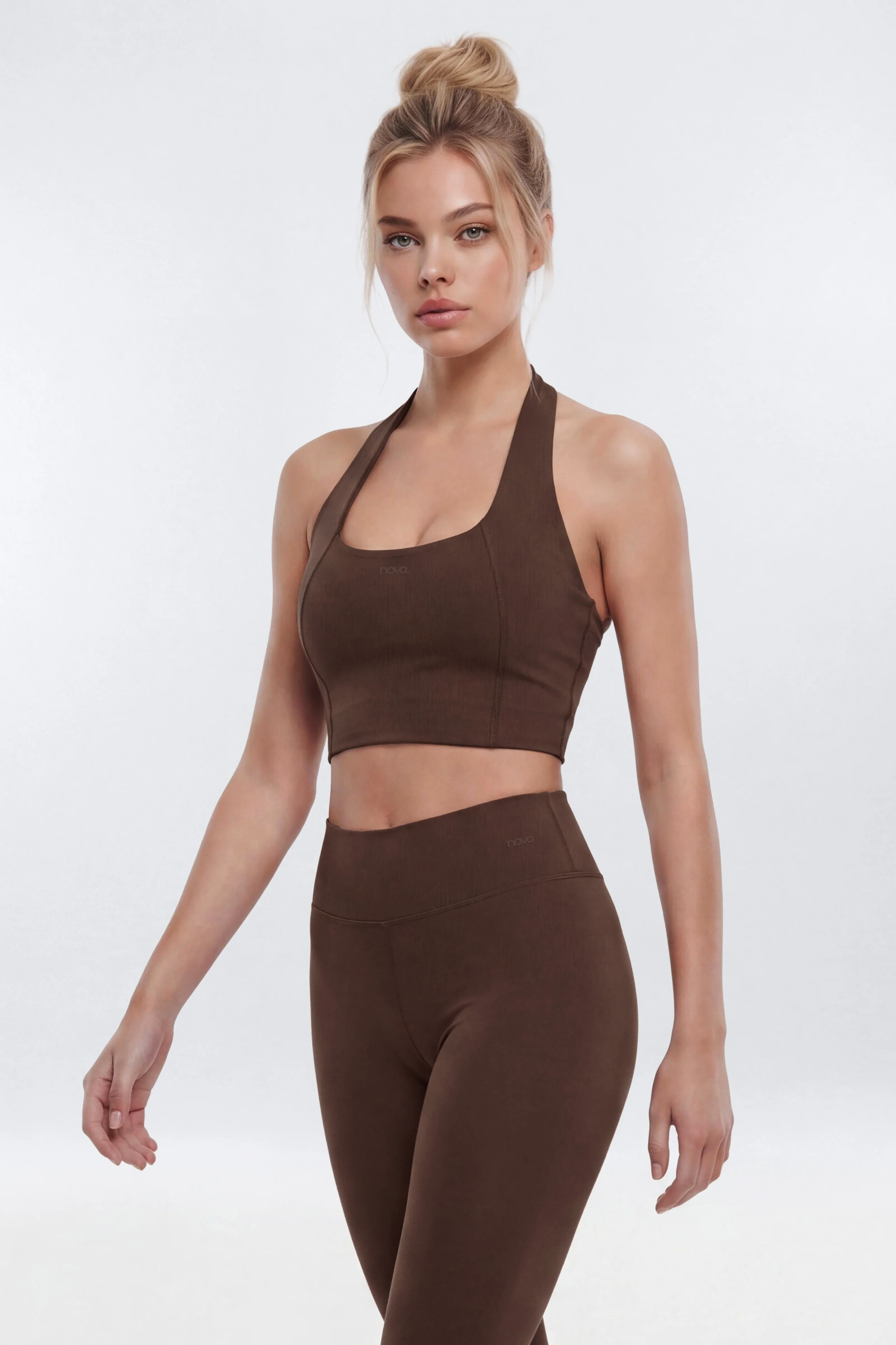 CloudForm™ Scoop Neck Active Halter Top - Brown - Image 2