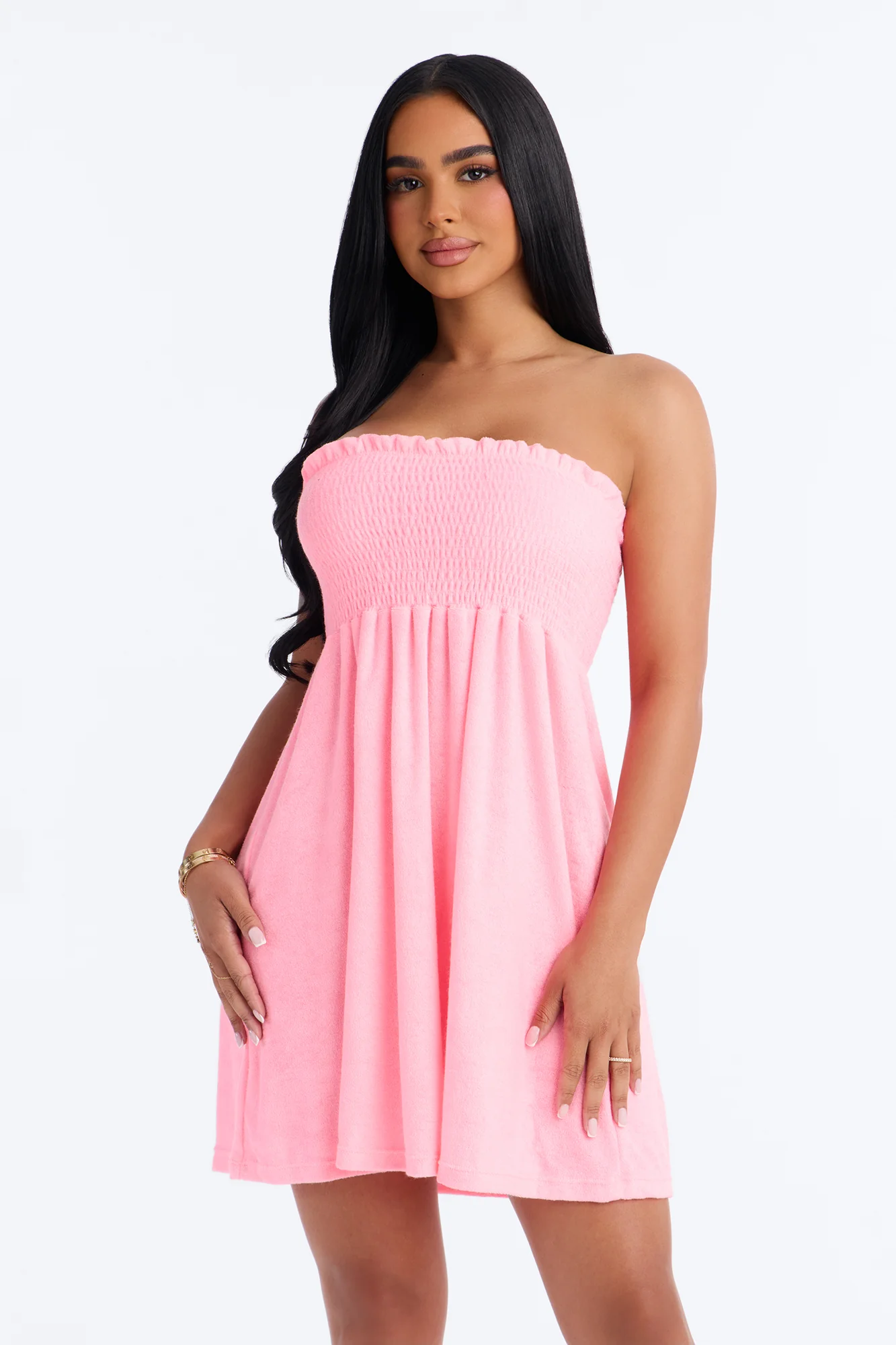 Coast To Coast Terry Cloth Smocked Tube Cover Up Dress - Pink - Image 2