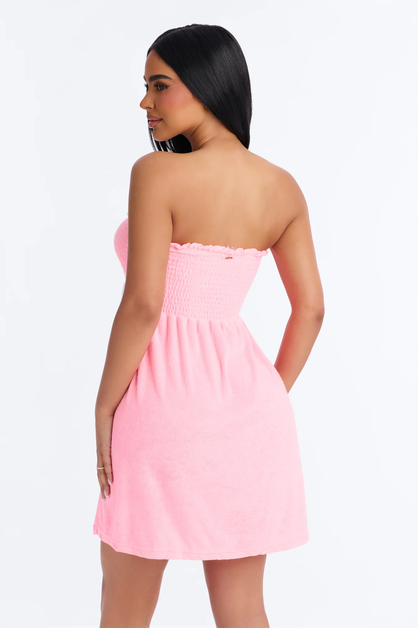 Coast To Coast Terry Cloth Smocked Tube Cover Up Dress - Pink - Image 3