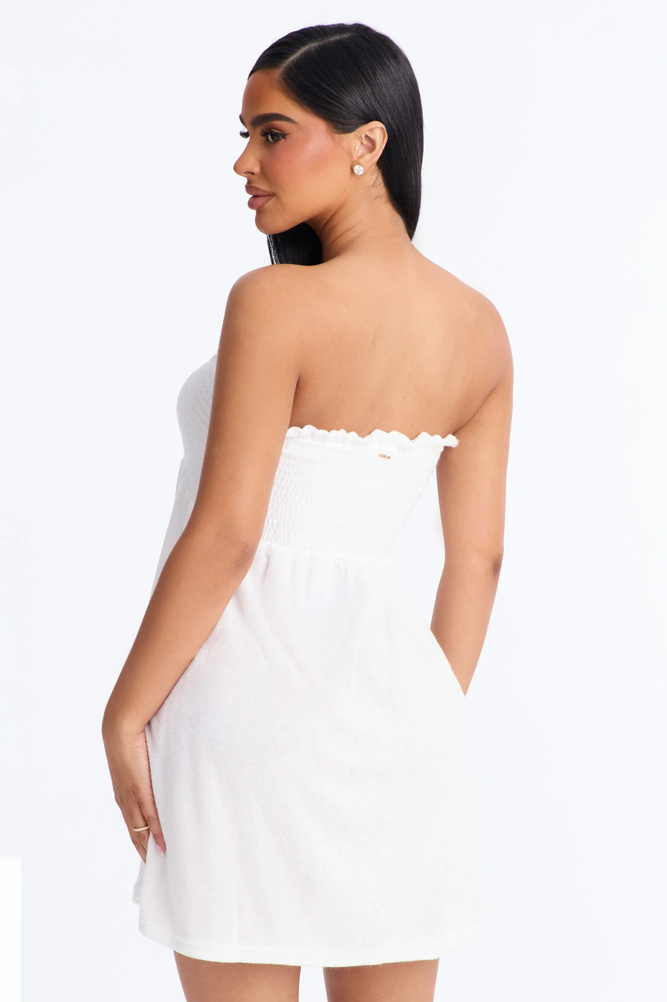 Coast To Coast Terry Cloth Smocked Tube Cover Up Dress - White - Image 3