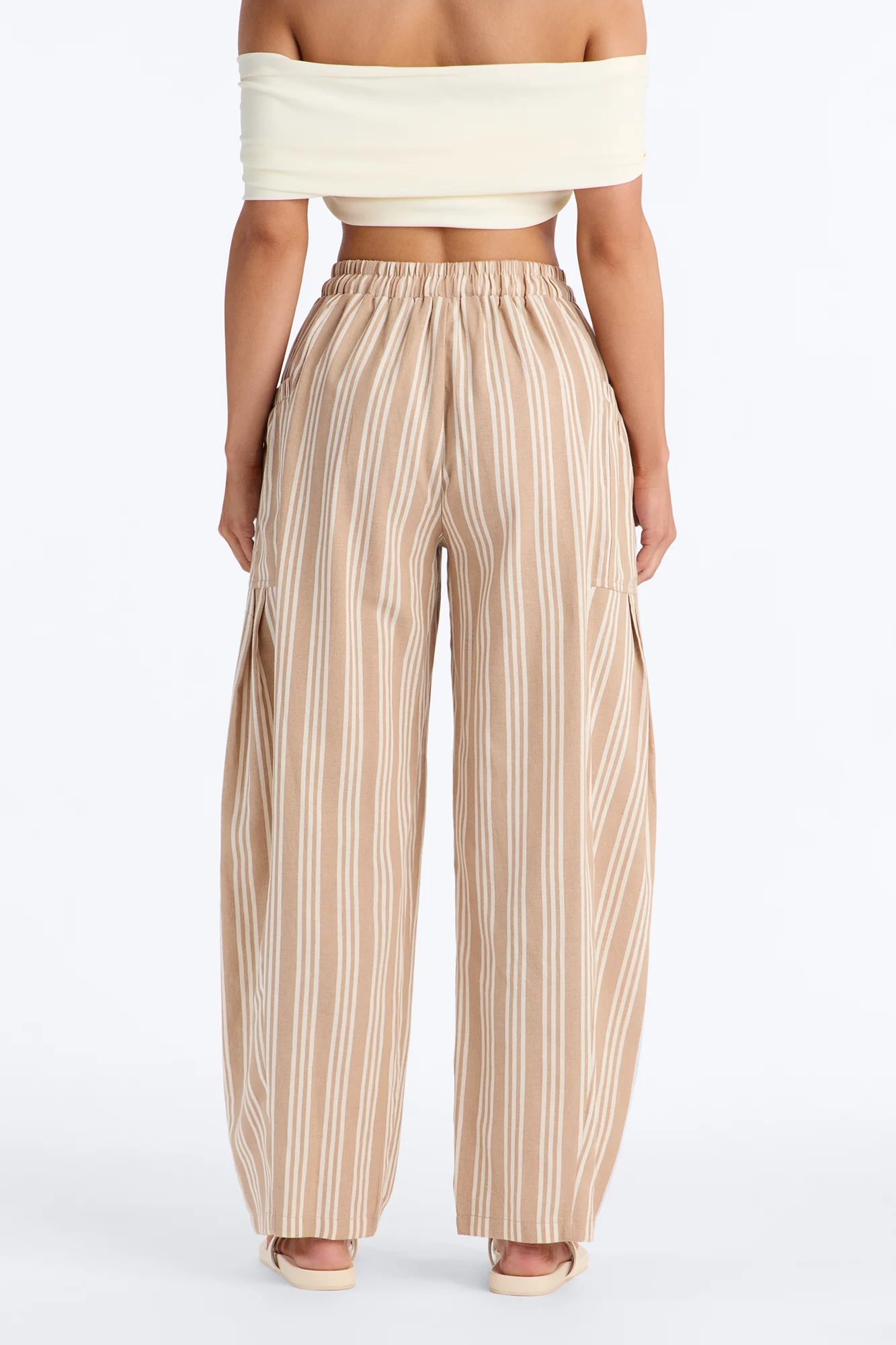Coastal Barrel Leg Striped Pants - Taupe - Image 4