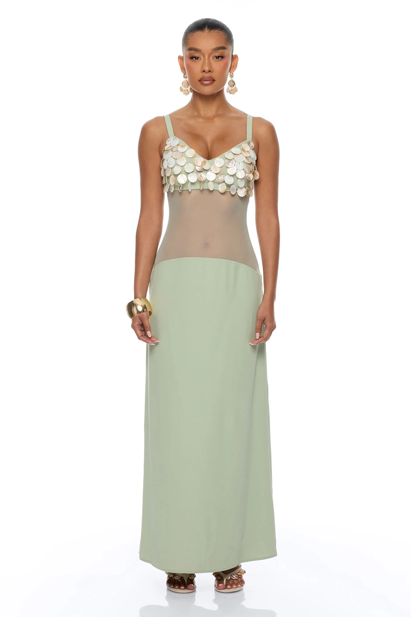 Coastal Chic Shell Maxi Dress - Sage