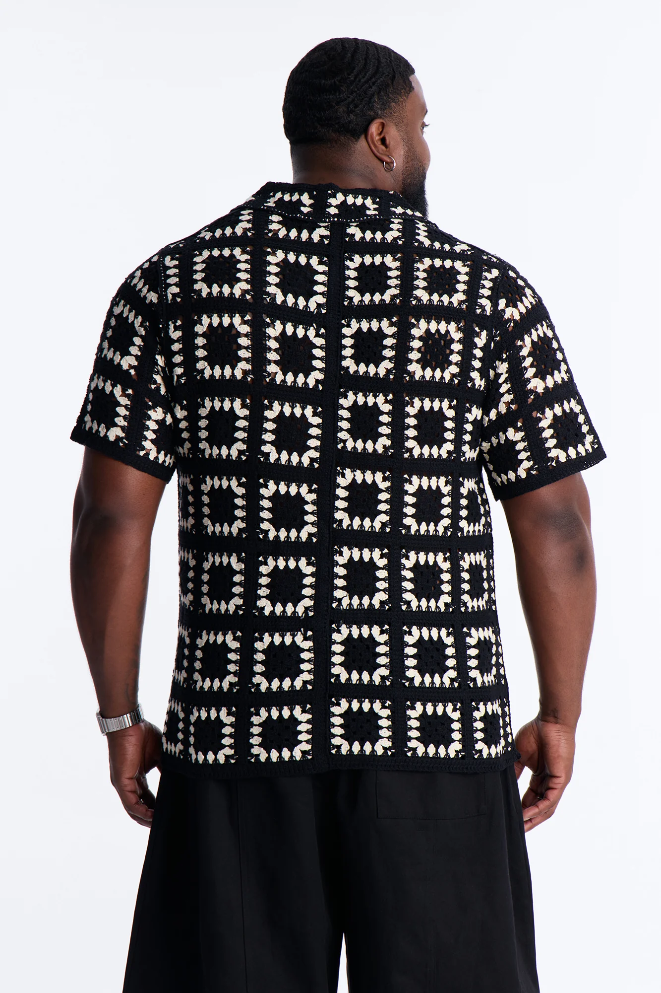 Coastal Crochet Button Up Shirt - Black - Image 9