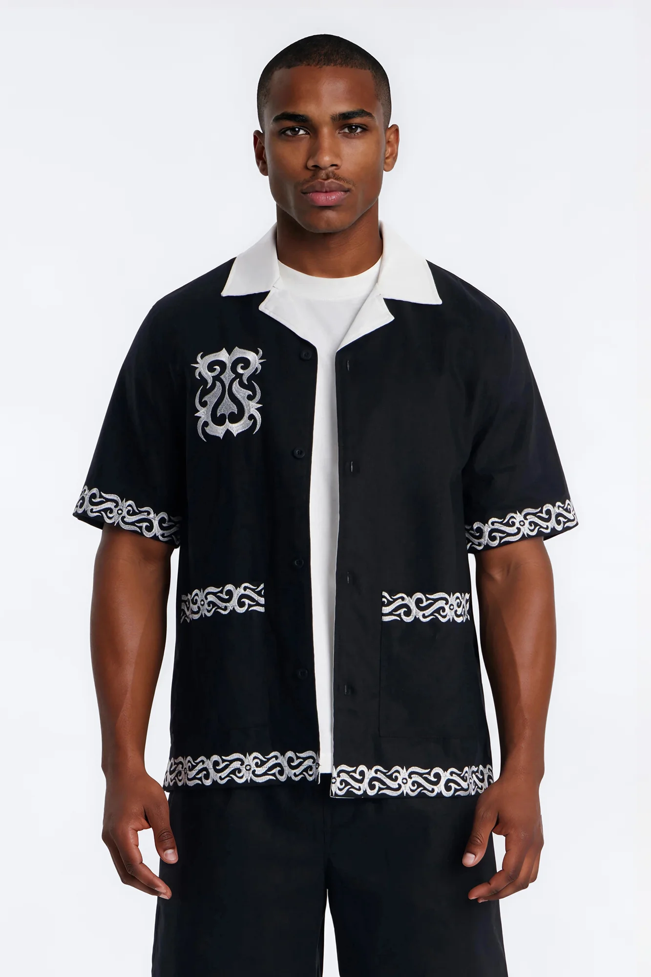 Coastal Isla Cuban Button Up Shirt - Black