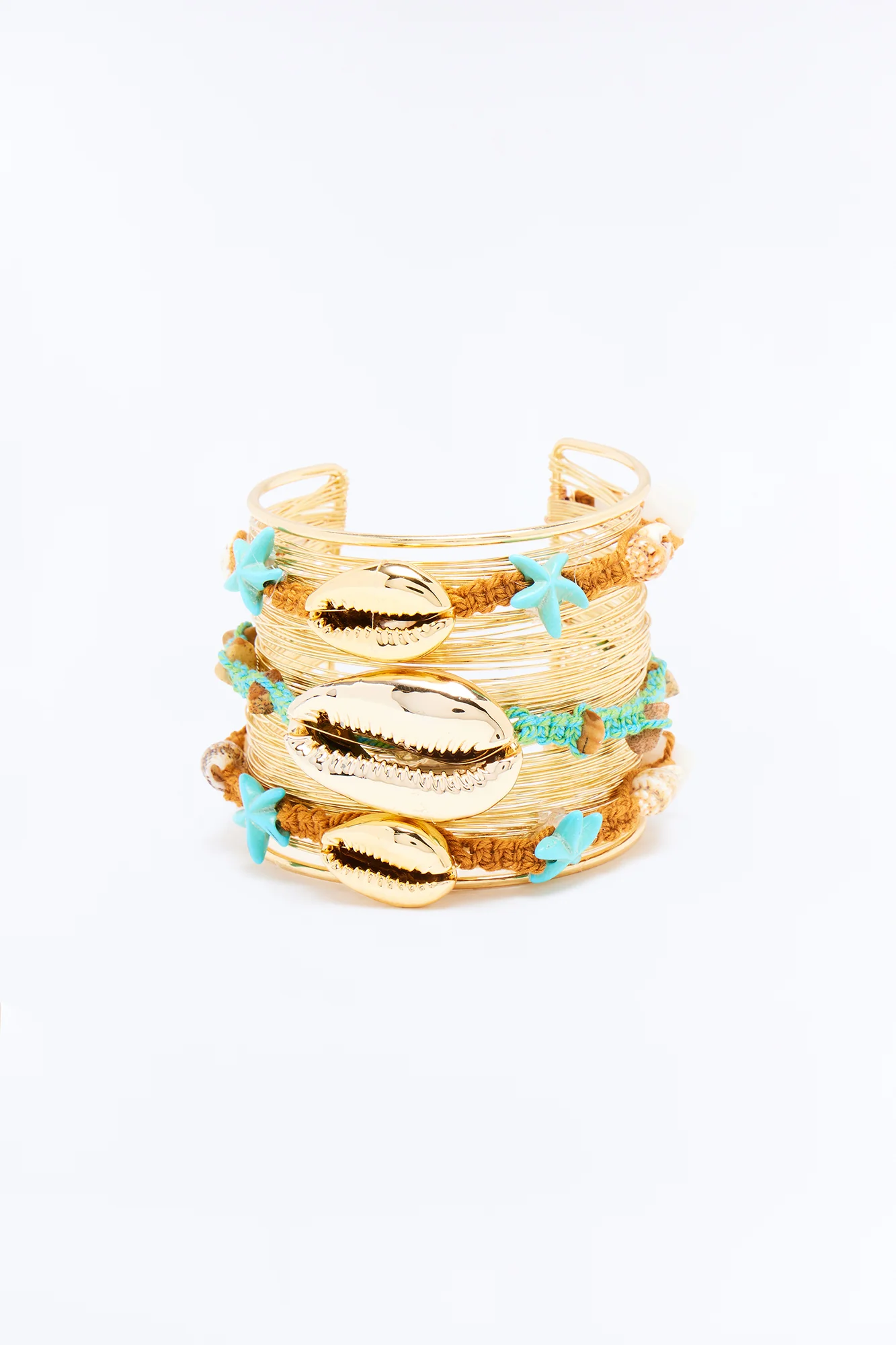 Coastal Muse Seashell Cuff Bracelet - Gold/Blue - Image 3