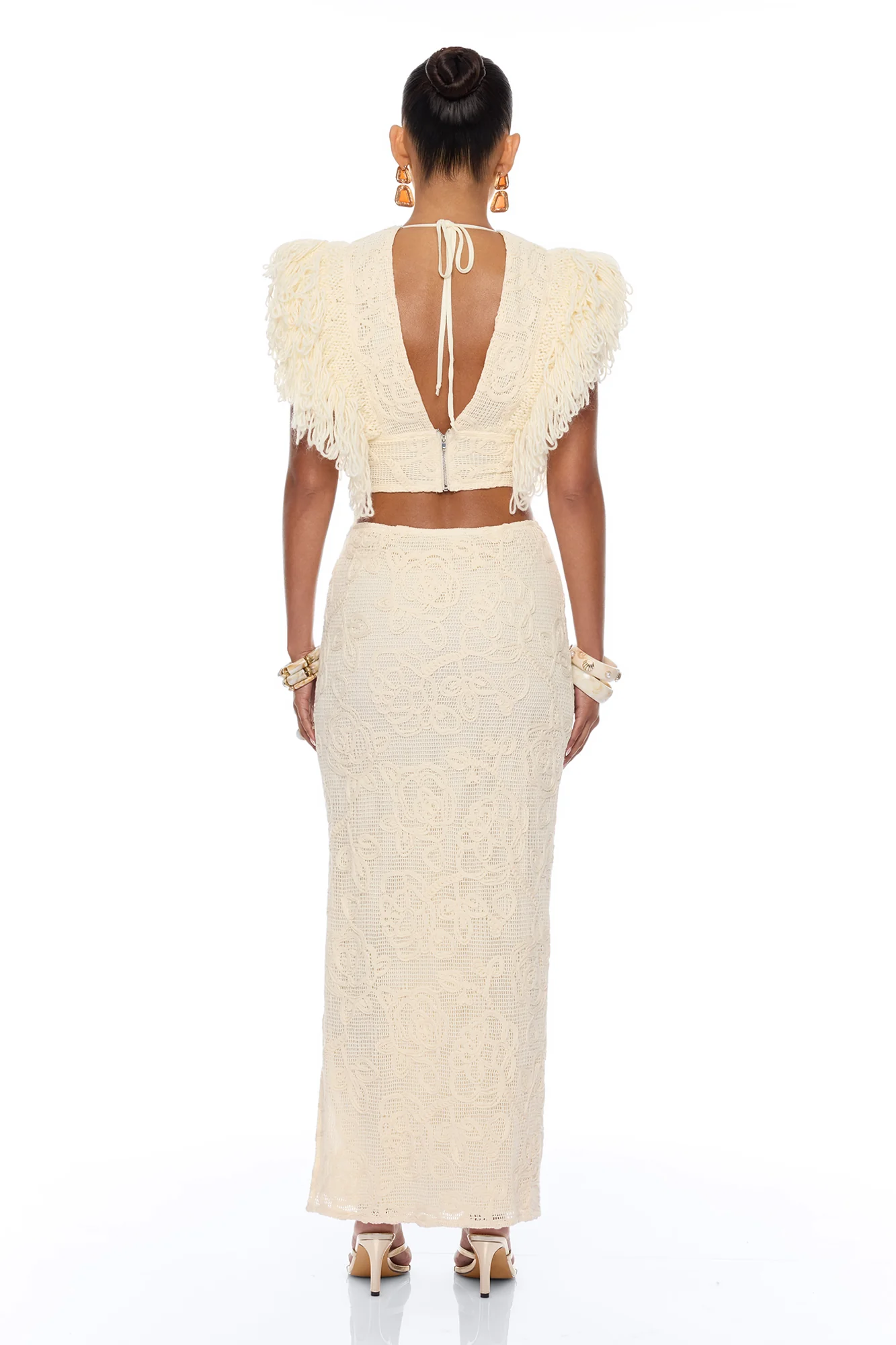 Coastal Vibe Fringe Crochet Skirt Set - Sand - Image 4
