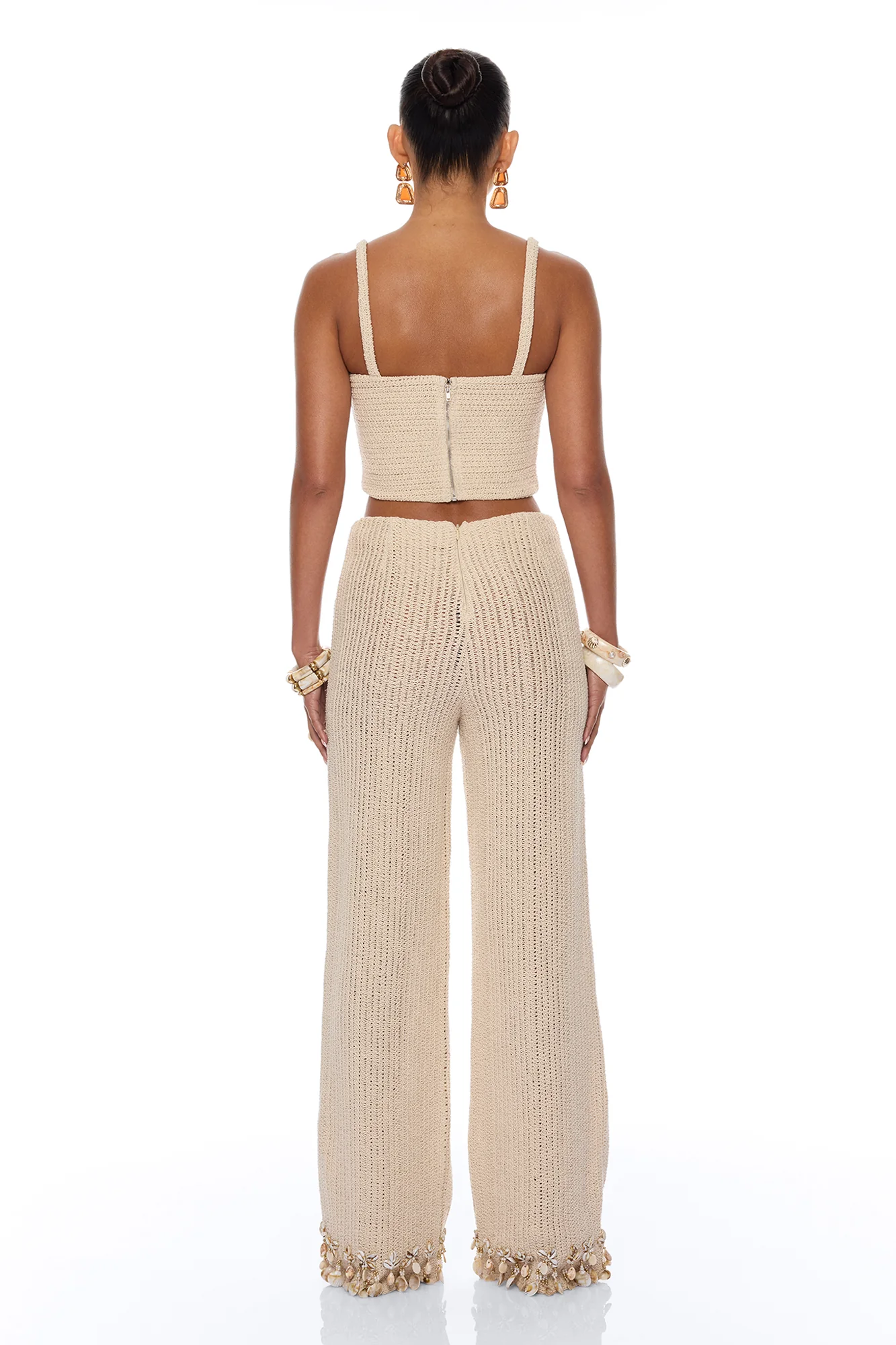 Coastal Vibe Shell Crochet Pant Set - Sand - Image 5
