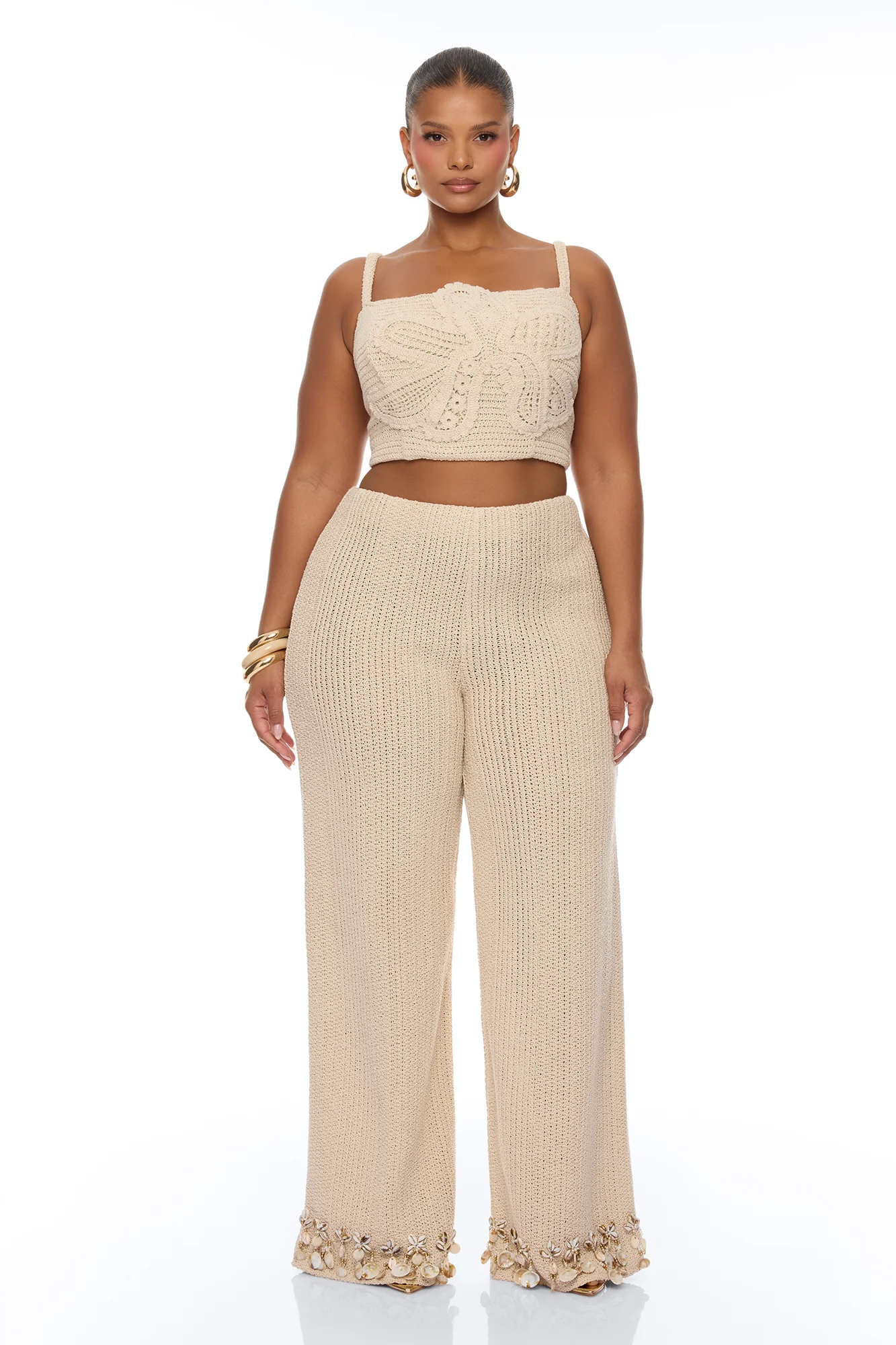 Coastal Vibe Shell Crochet Pant Set - Sand - Image 7