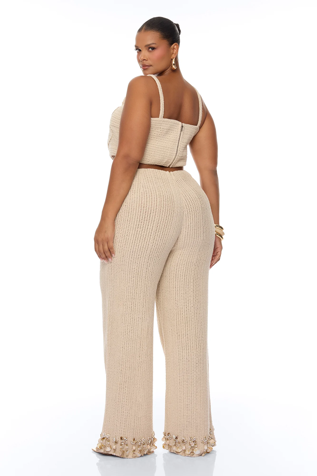 Coastal Vibe Shell Crochet Pant Set - Sand - Image 9