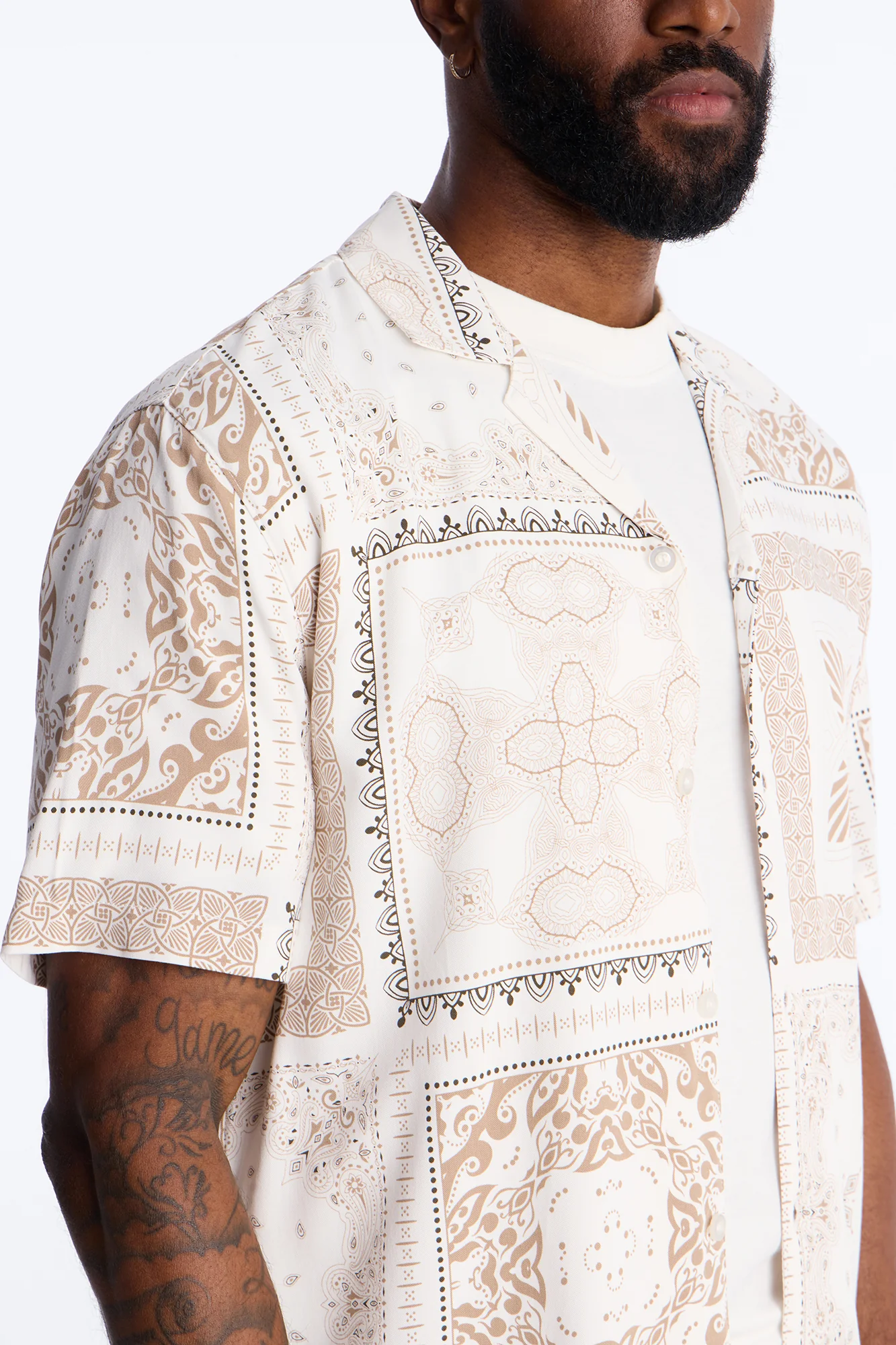 Coastline Cuban Collar Button Up Shirt - White/combo - Image 3