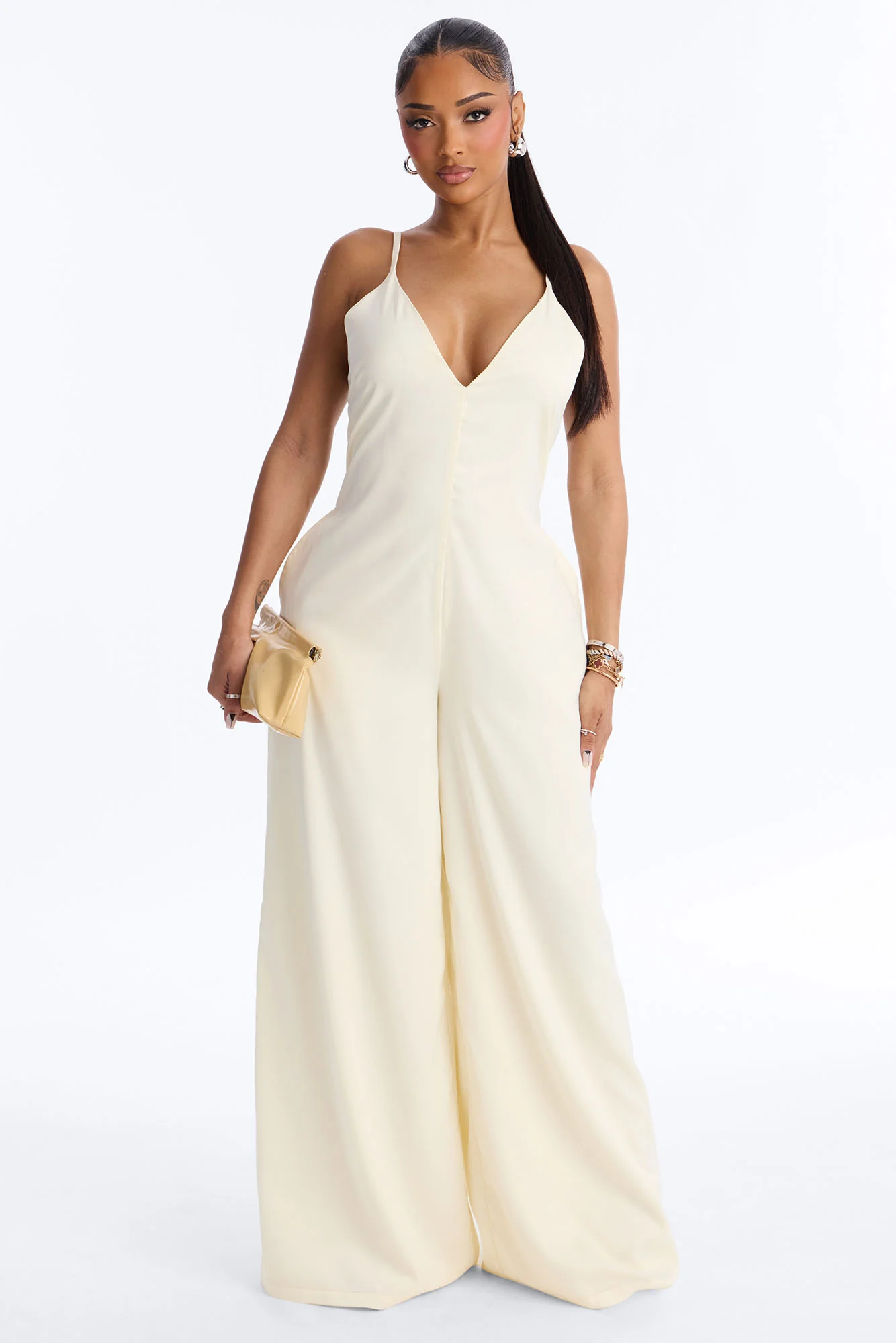 Coco Satin Wide Leg Jumpsuit - Ivory