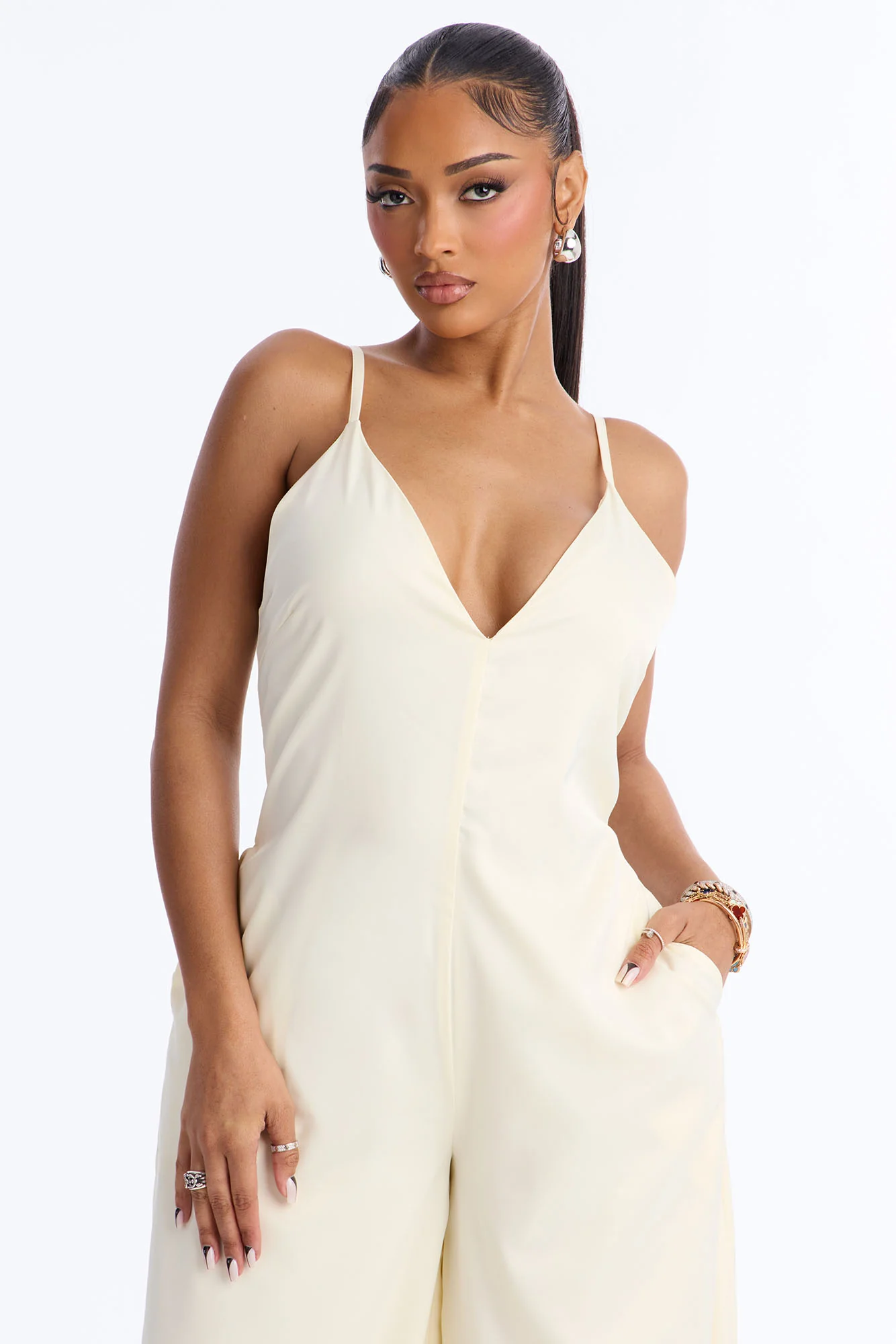 Coco Satin Wide Leg Jumpsuit - Ivory - Image 2