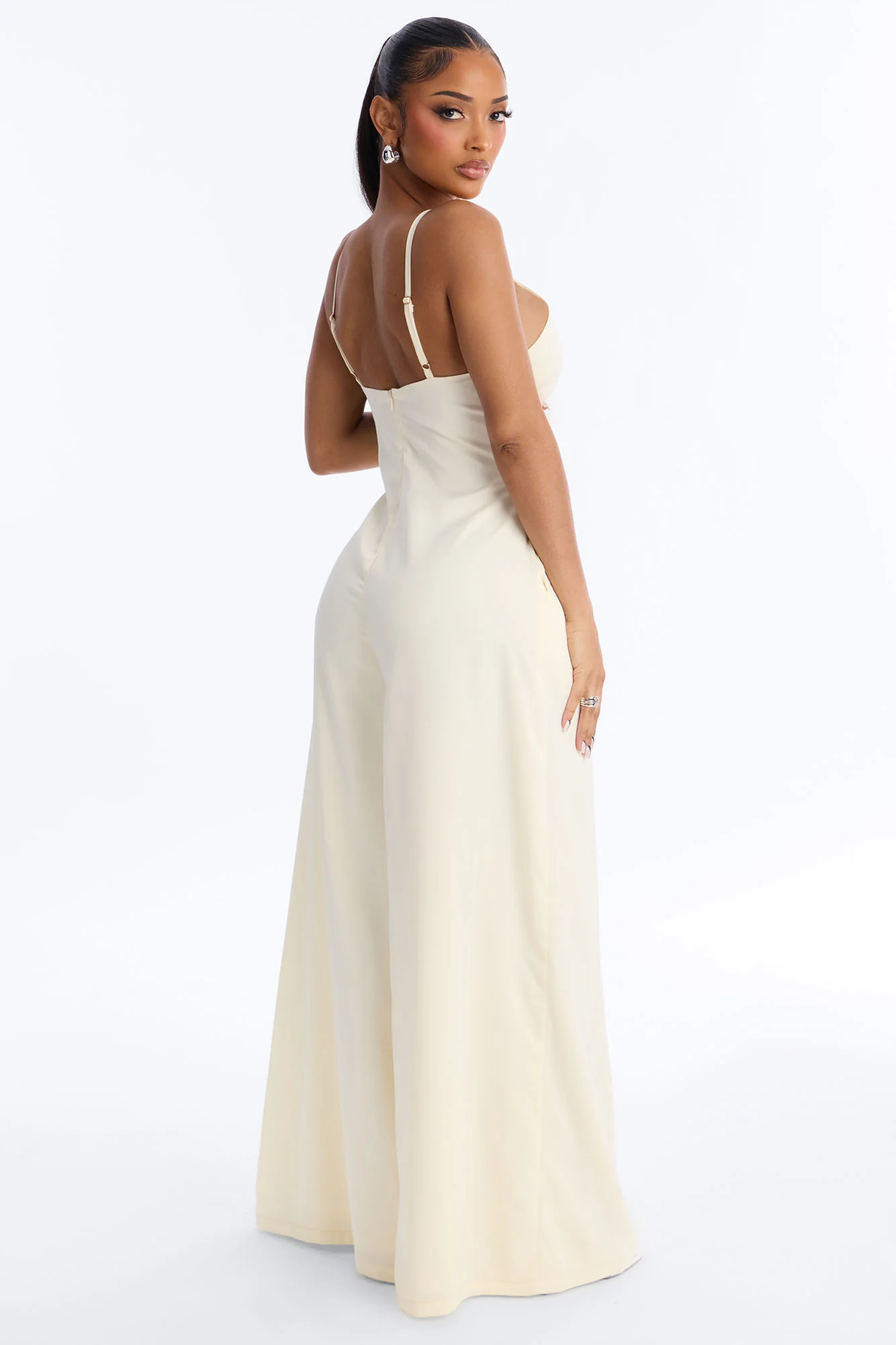 Coco Satin Wide Leg Jumpsuit - Ivory - Image 3