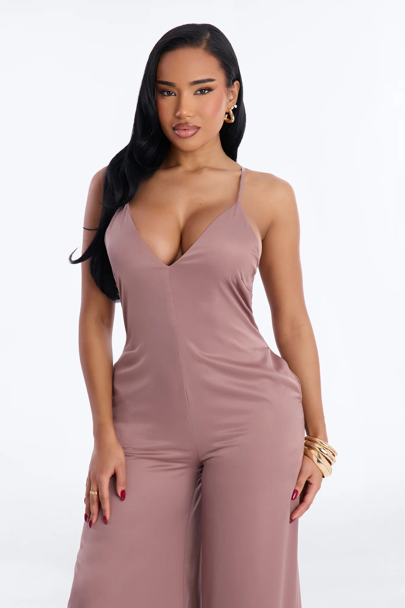 Coco Satin Wide Leg Jumpsuit - Taupe - Image 2