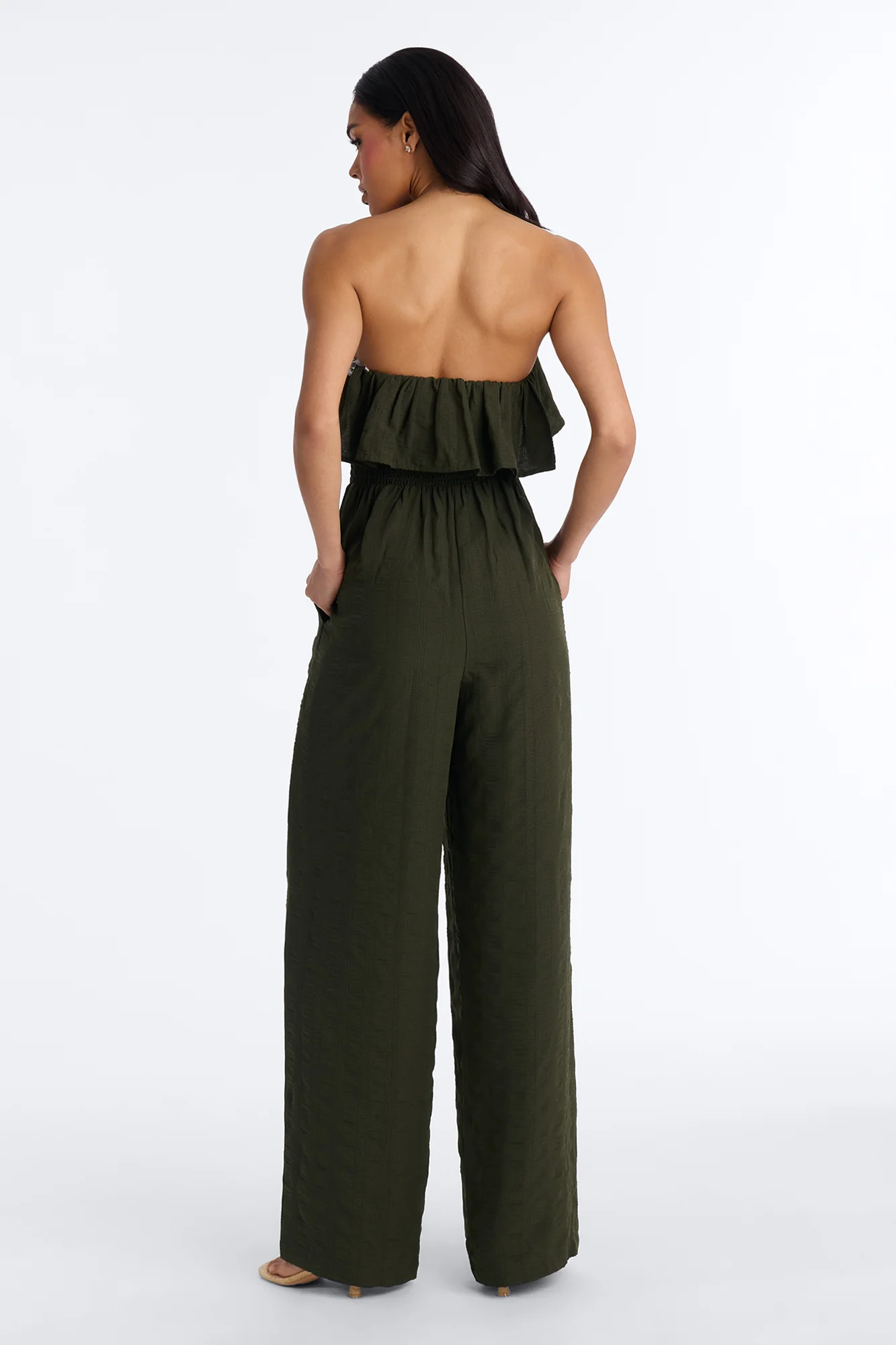 Coco Strapless Smocked Wide Leg Jumpsuit - Olive - Image 4