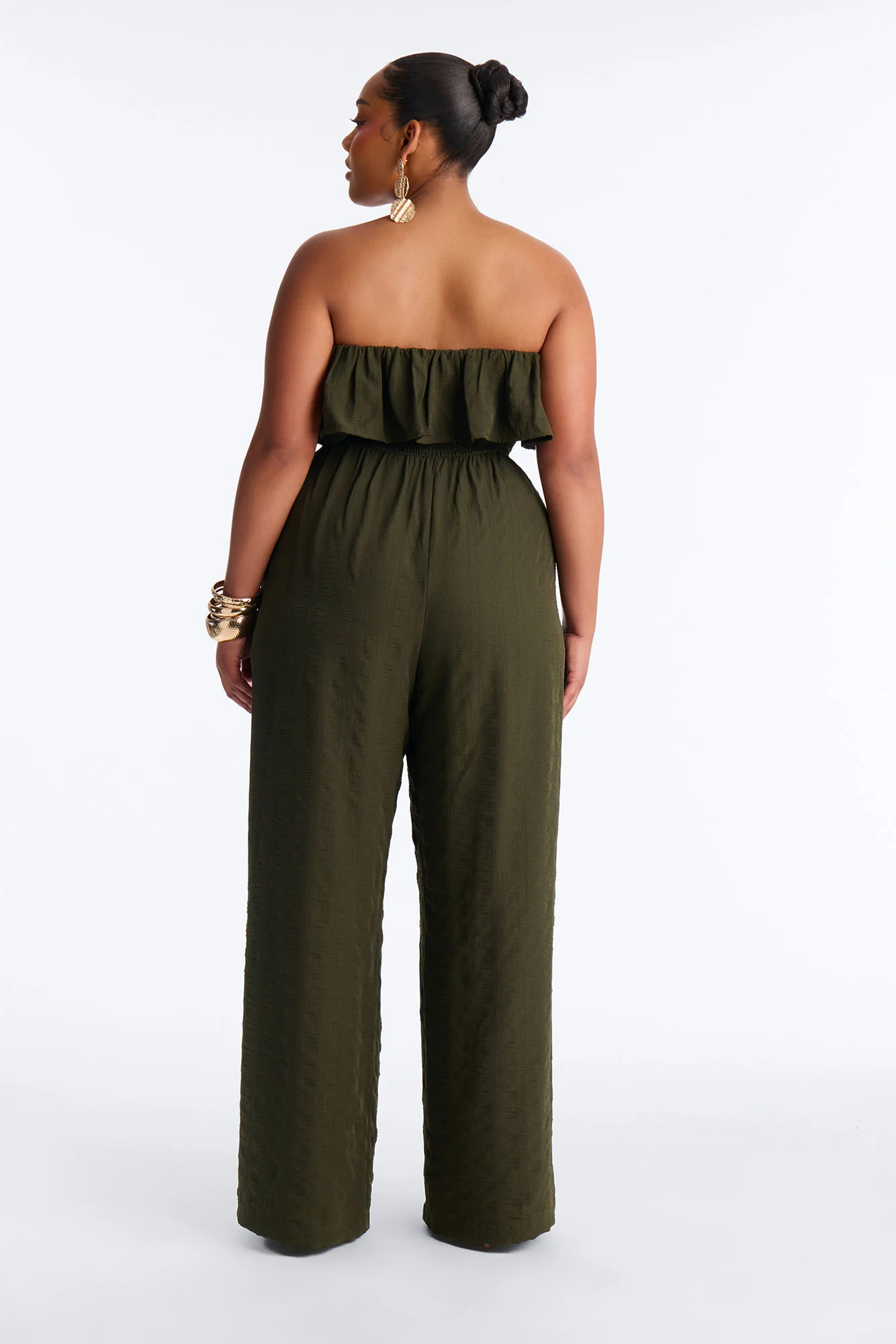 Coco Strapless Smocked Wide Leg Jumpsuit - Olive - Image 8