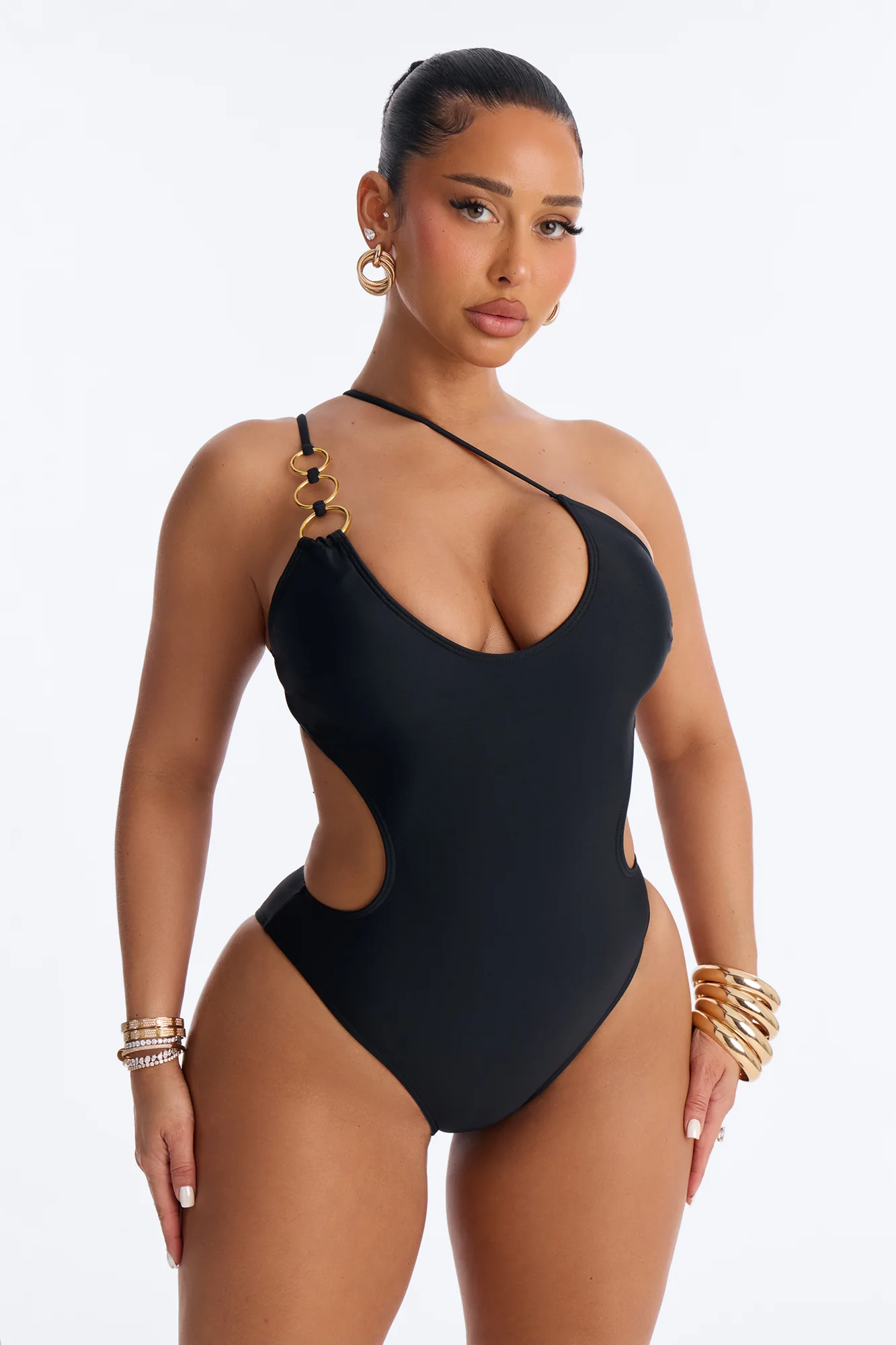 Coconut Life O-Ring Asymmetrical Side Out 1 Piece Swimsuit - Black