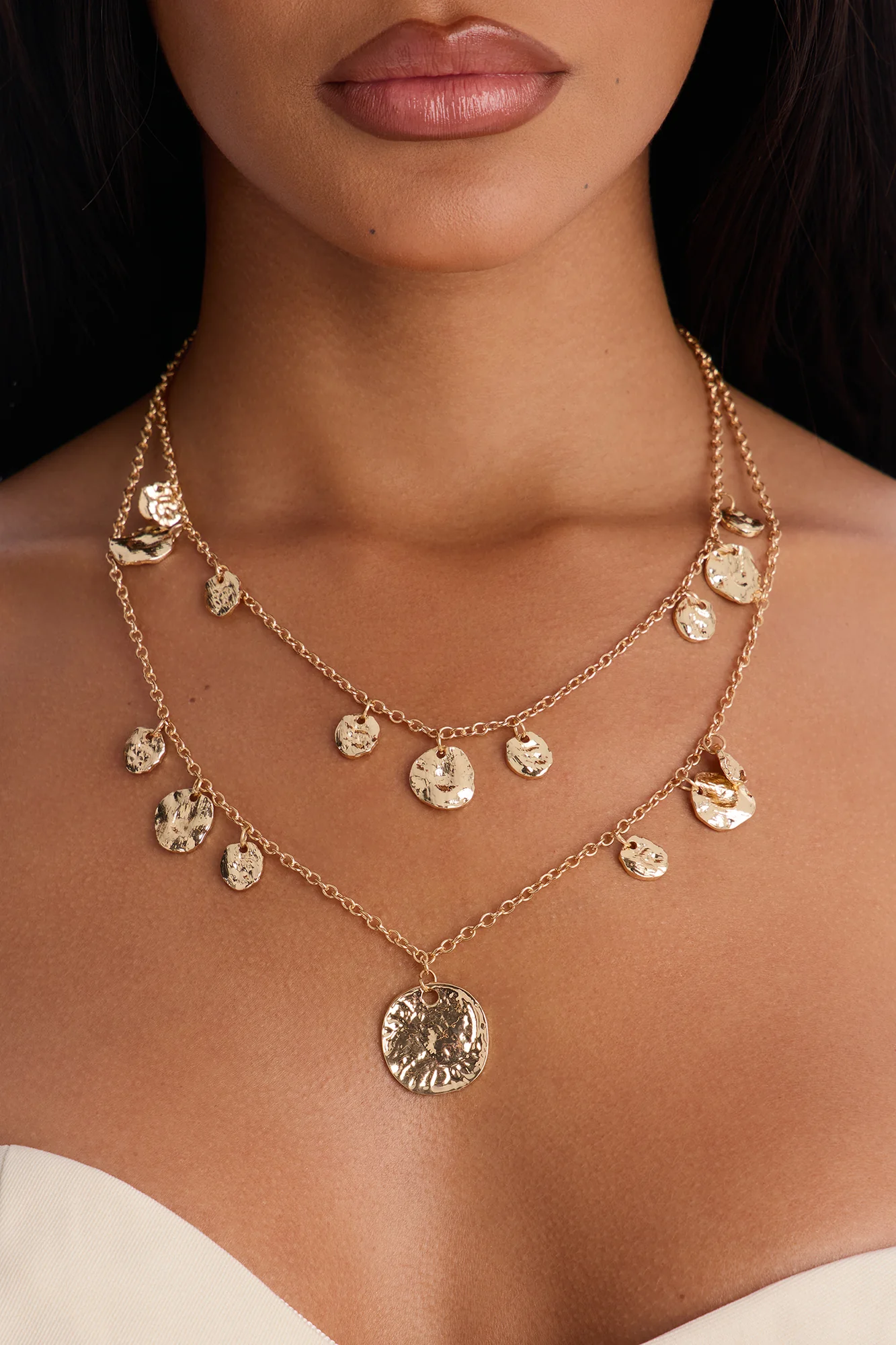 Coined Layered Charm Necklace - Gold