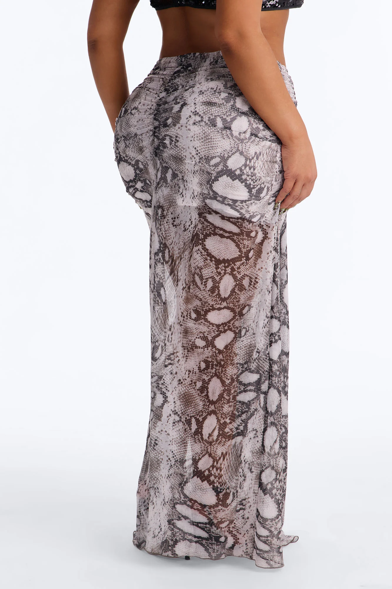 Cold Blooded Snakeskin Mesh Maxi Skirt - Grey/combo - Image 7