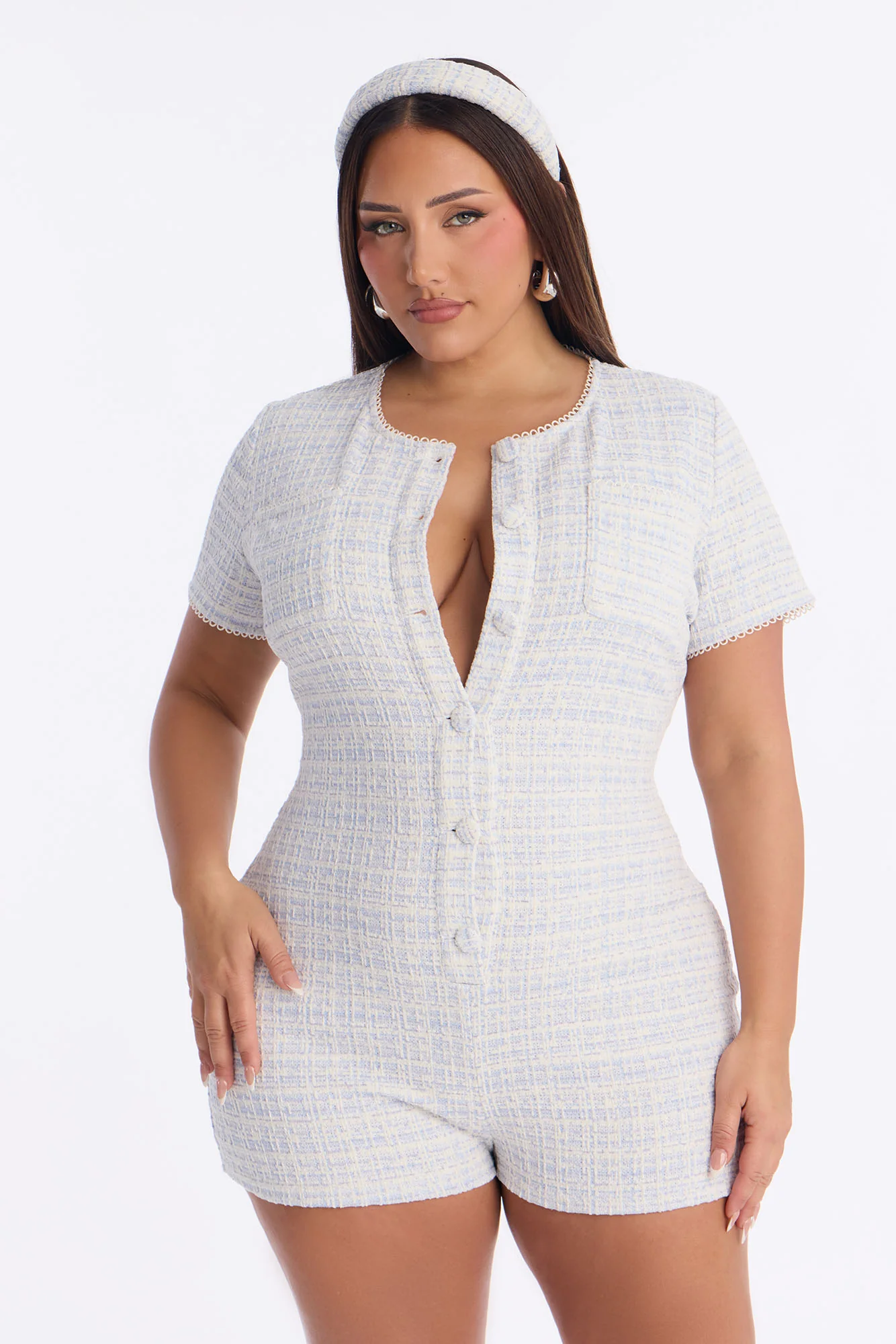 Colette Tweed Headband and Romper - Blue - Image 5