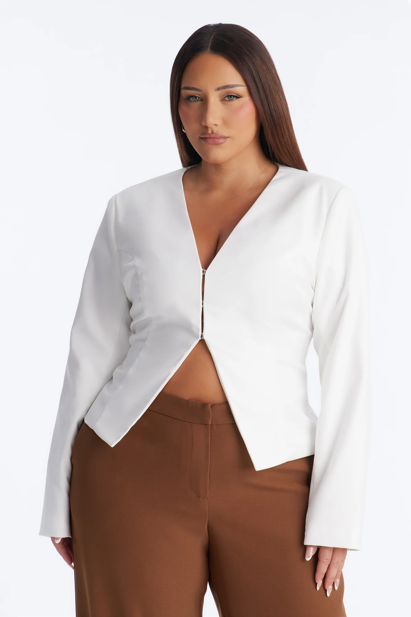 Collarless Cinched Everyday Blazer - Ivory - Image 4