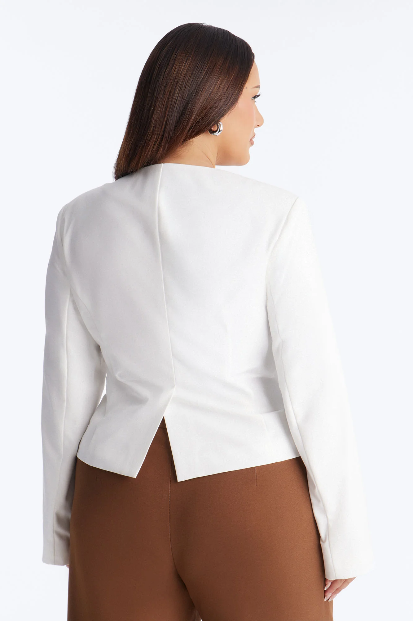 Collarless Cinched Everyday Blazer - Ivory - Image 6