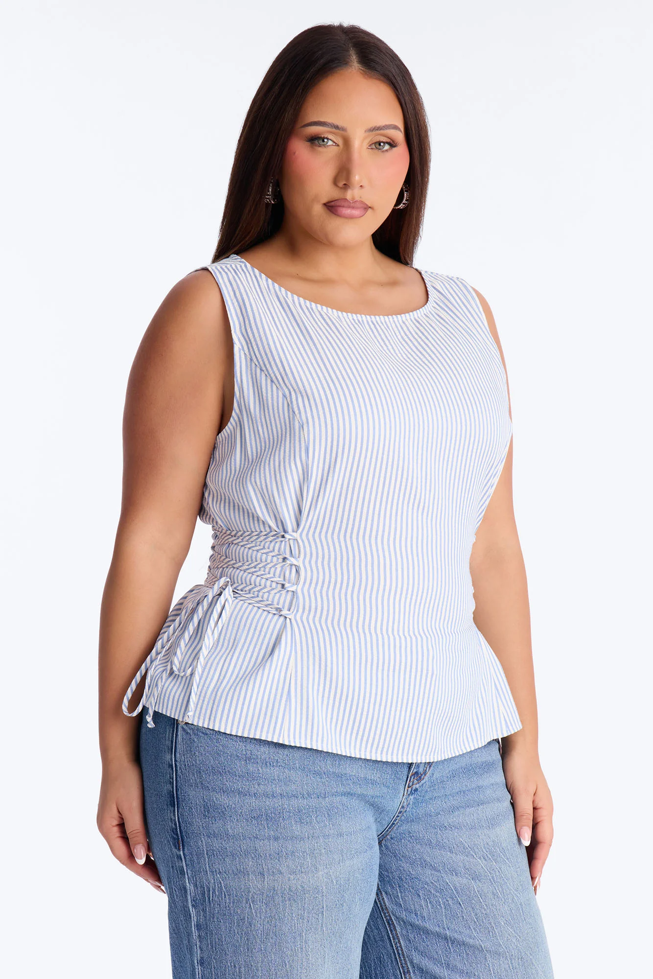 Collecting Sunsets Lace Up Pinstripe Top - Blue/combo - Image 5