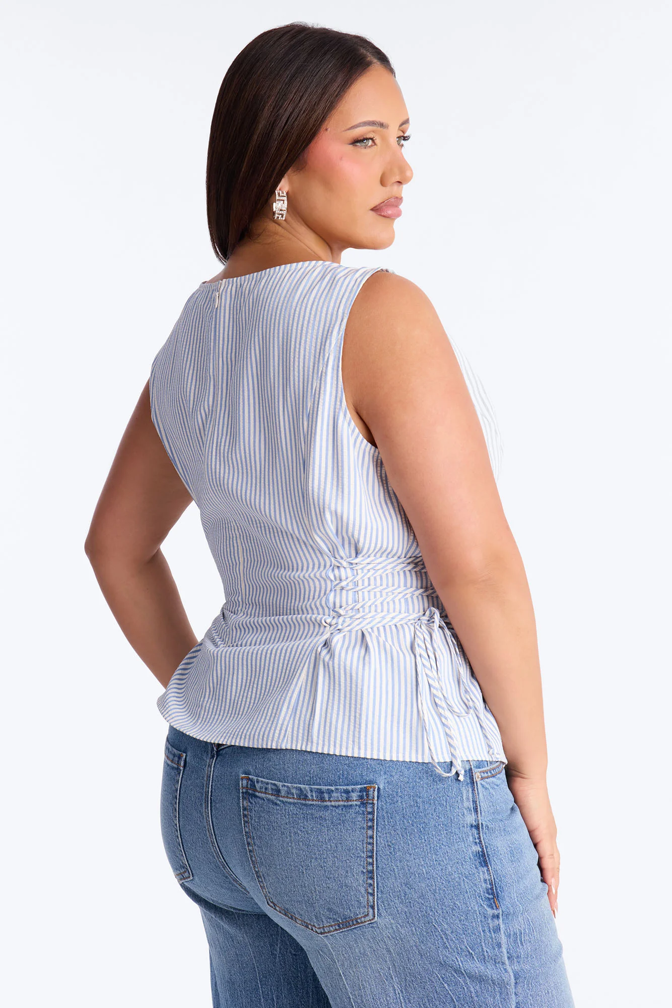Collecting Sunsets Lace Up Pinstripe Top - Blue/combo - Image 8