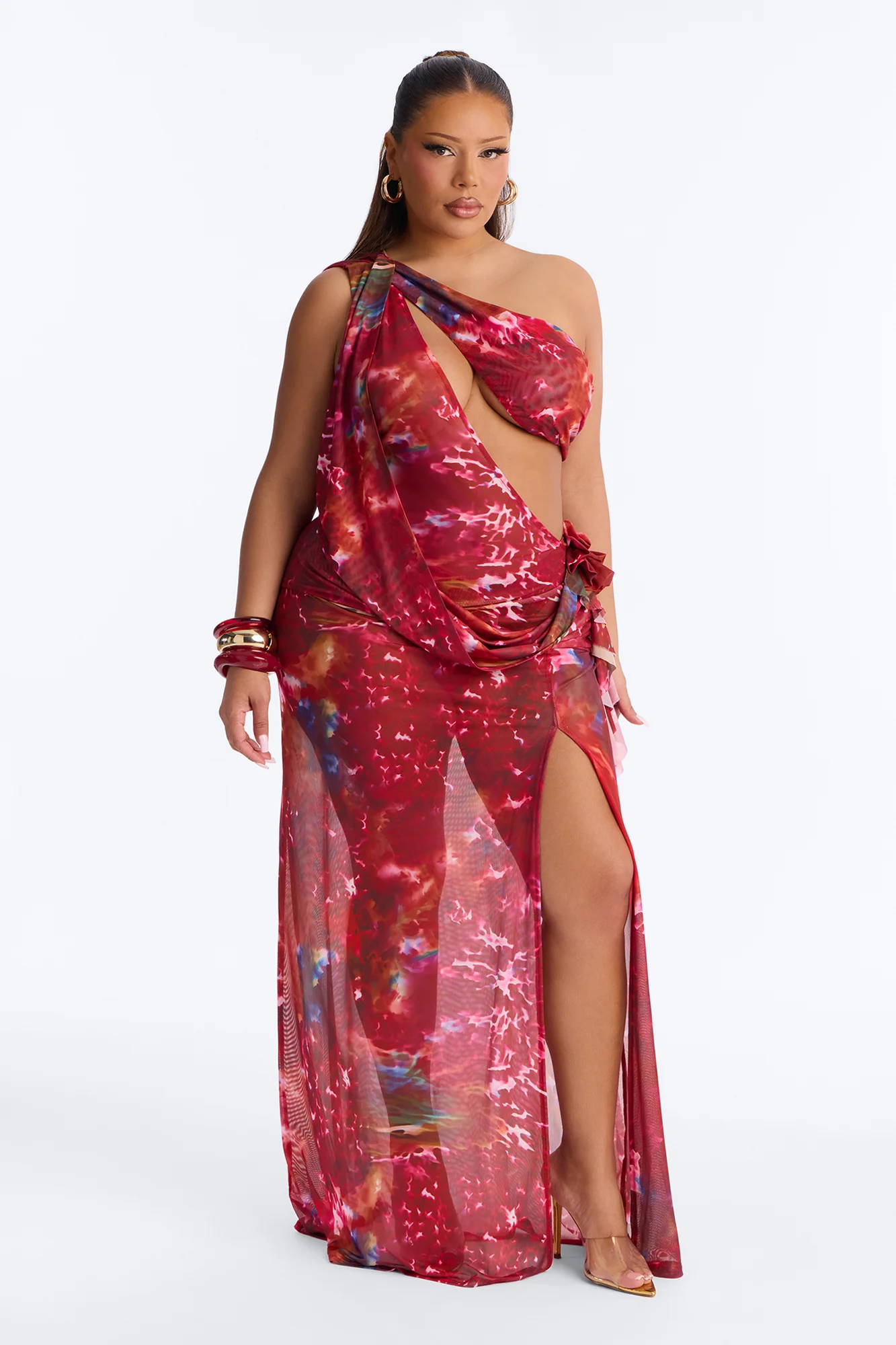 Come Find Me Mesh Maxi Dress - Red/combo - Image 5