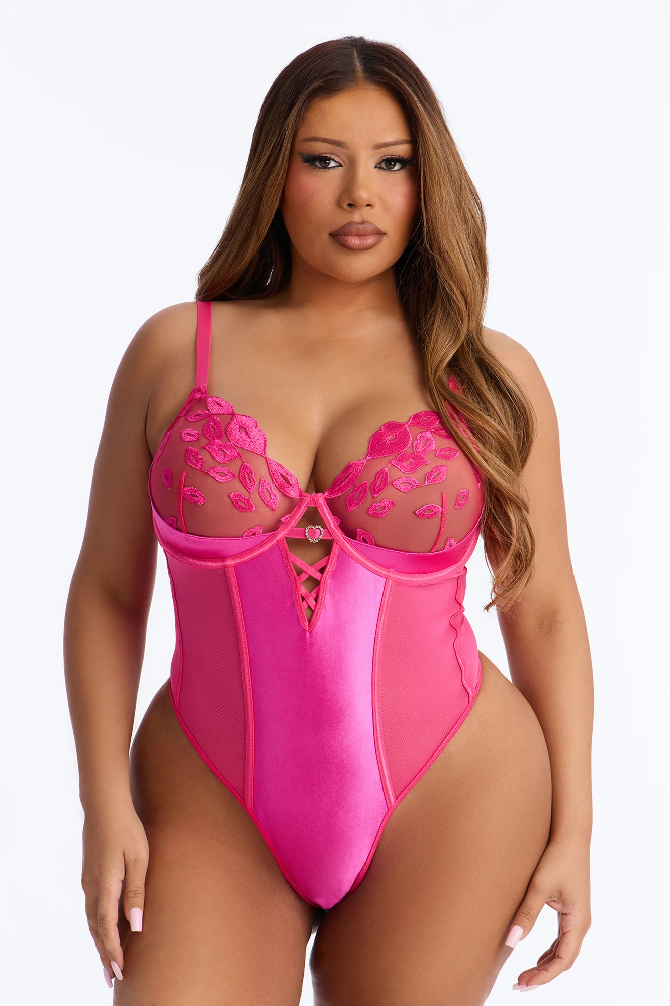 Come Over Underwire Boning Lace Teddy - Fuchsia - Image 4