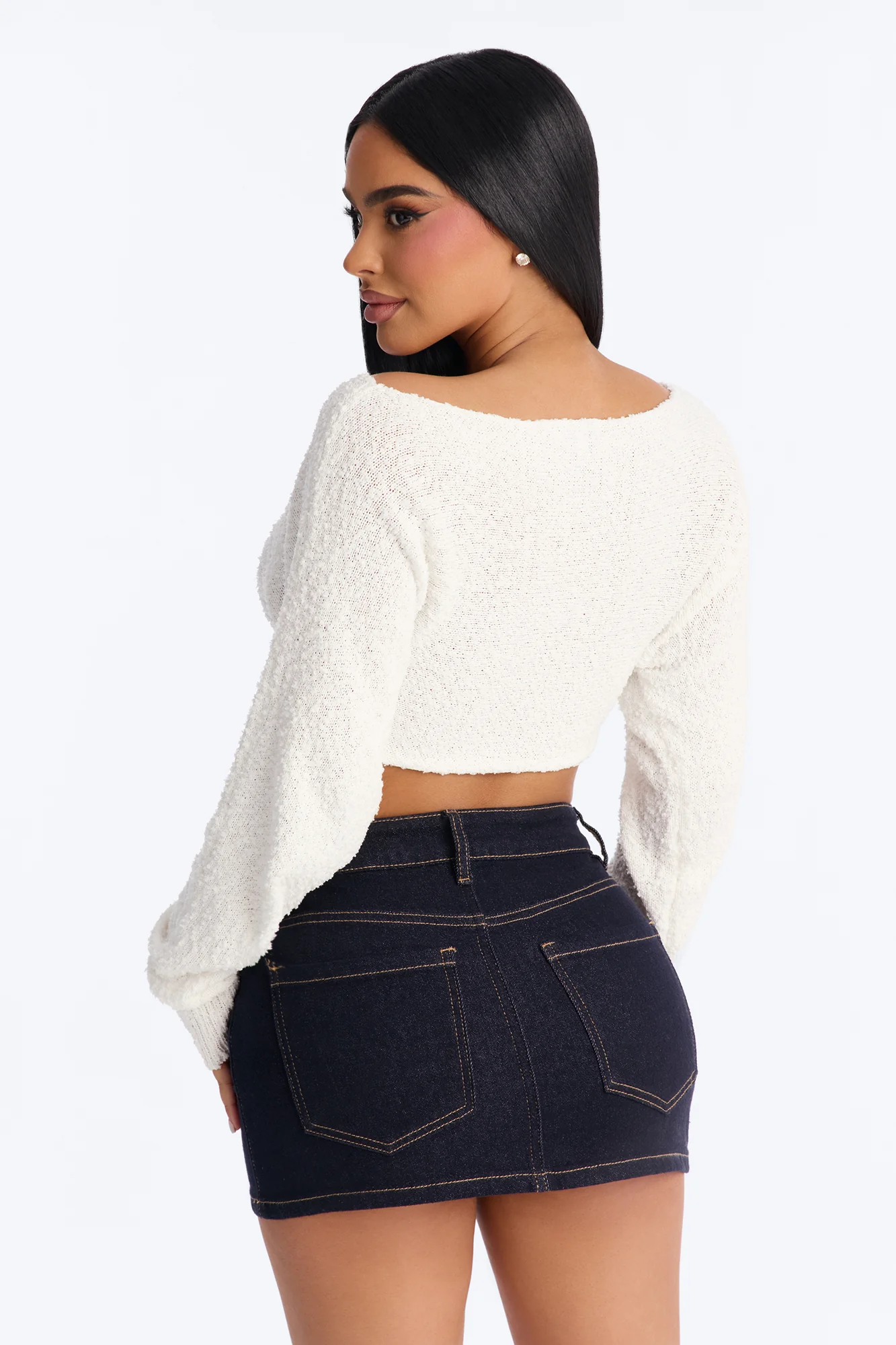 Comfy On Purpose Cropped Off Shoulder Sweater Top - Cream - Image 3
