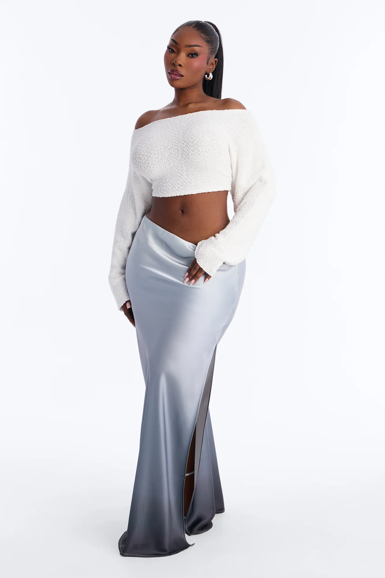 Comfy On Purpose Cropped Off Shoulder Sweater Top - Cream - Image 5